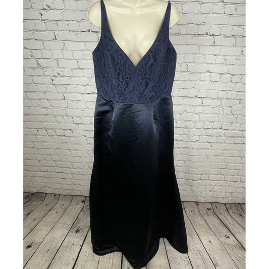 Hayley Paige Occasions Blue Satin Lace Sleeveless Maxi Prom Dress Gown Size 14