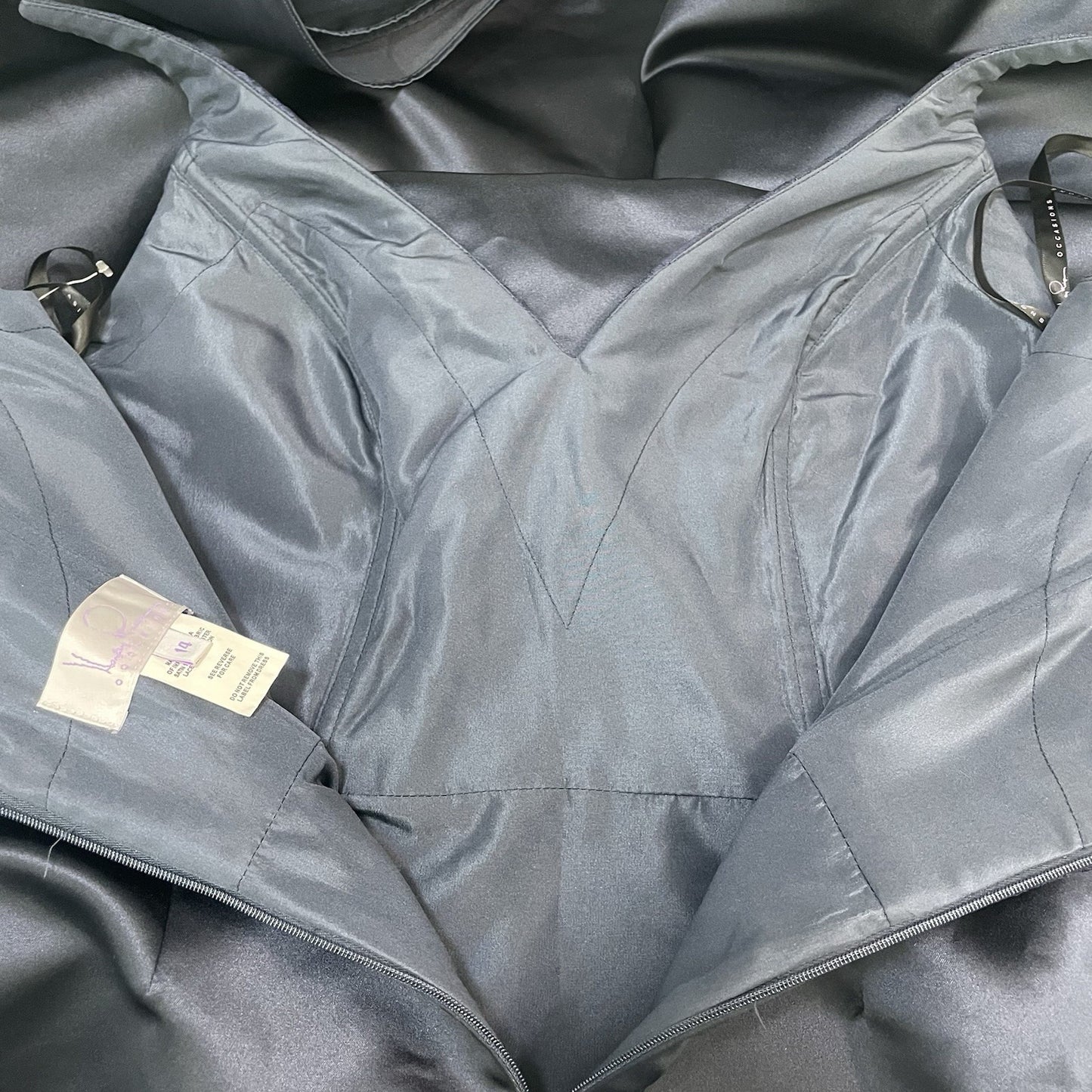 Hayley Paige Occasions Blue Satin Lace Sleeveless Maxi Prom Dress Gown Size 14