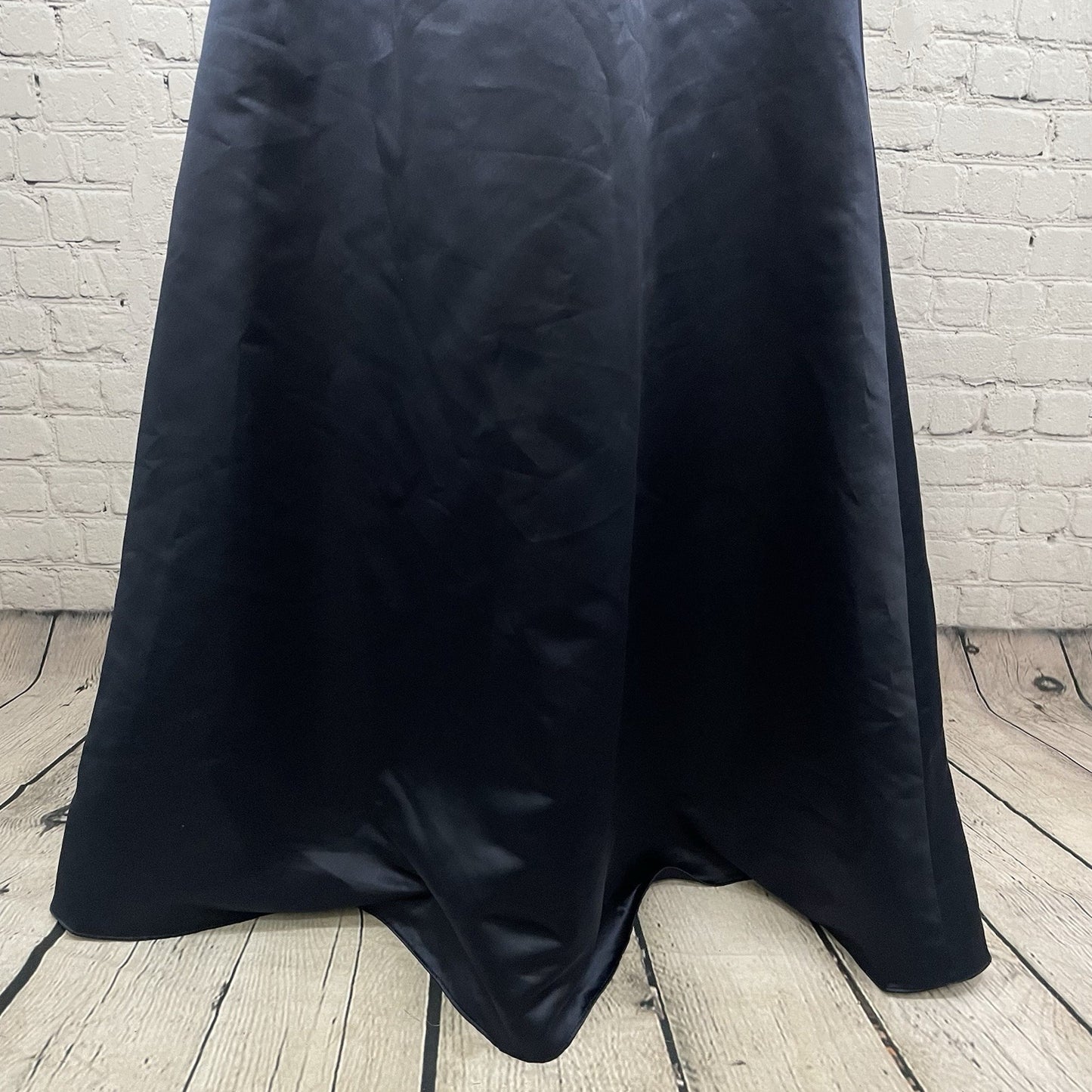 Hayley Paige Occasions Blue Satin Lace Sleeveless Maxi Prom Dress Gown Size 14