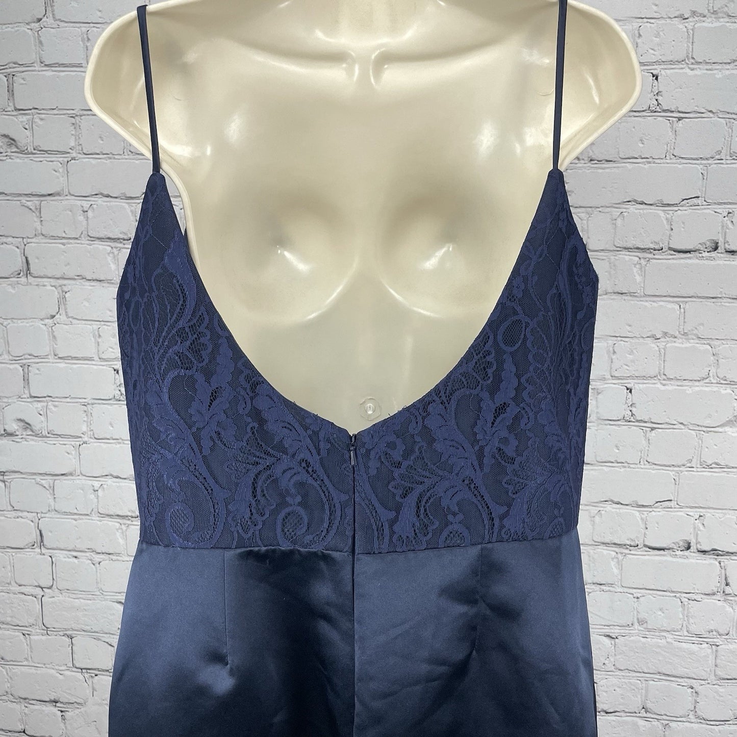 Hayley Paige Occasions Blue Satin Lace Sleeveless Maxi Prom Dress Gown Size 14