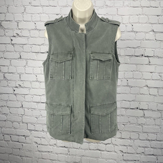 Marrakech Anthropologie Green Cargo Pocket Zip Up Snap Vest Collar Size Small S