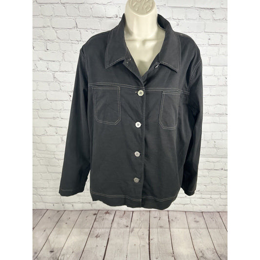 VTG Chicos Black Lightweight Button Up Chest Pockets Collared Jacket Women’s L