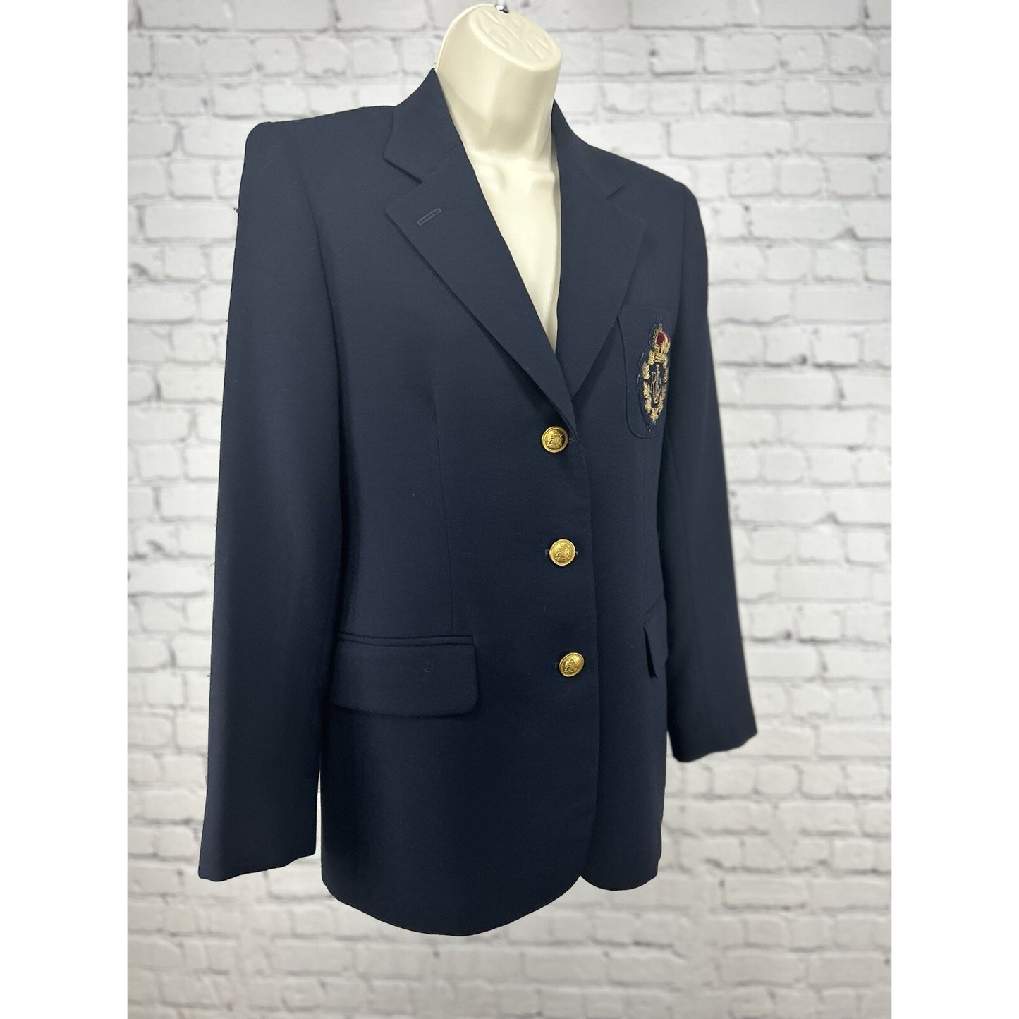 Lauren Ralph Lauren Green Label 3 Button Embroidered Blue Blazer Made In USA 6P