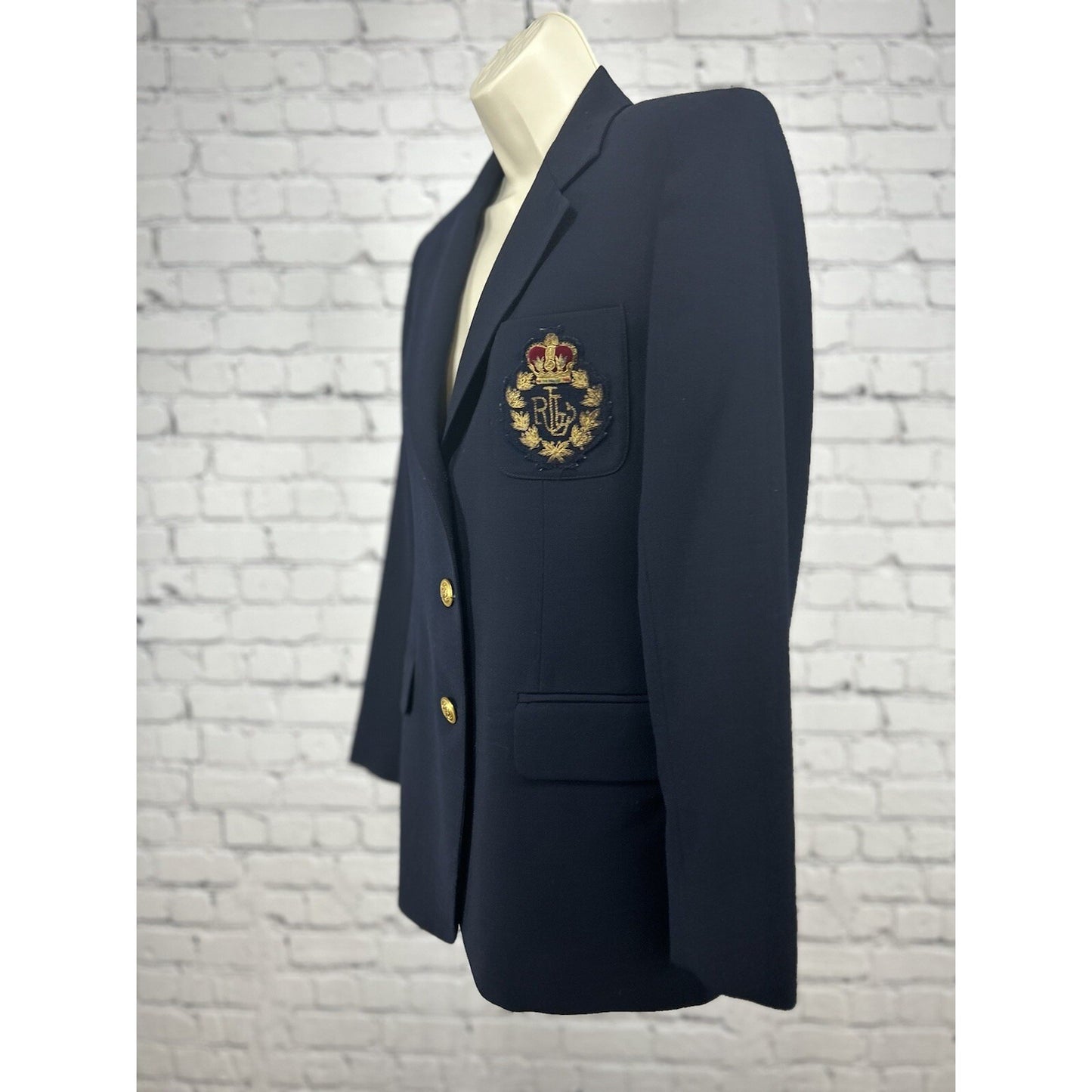 Lauren Ralph Lauren Green Label 3 Button Embroidered Blue Blazer Made In USA 6P
