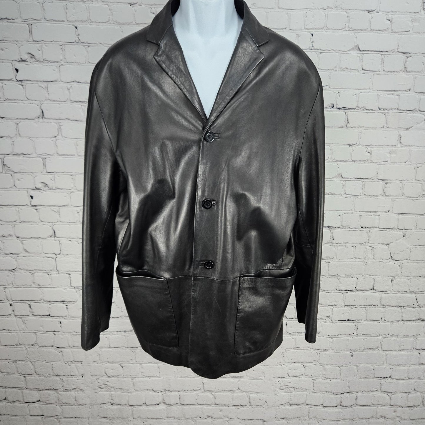 Santa Maria Del Fiore Black Leather Piazza Del Duomo Blazer Jacket Italy 52 US42