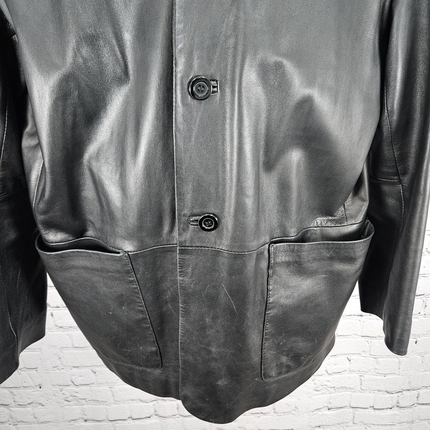 Santa Maria Del Fiore Black Leather Piazza Del Duomo Blazer Jacket Italy 52 US42