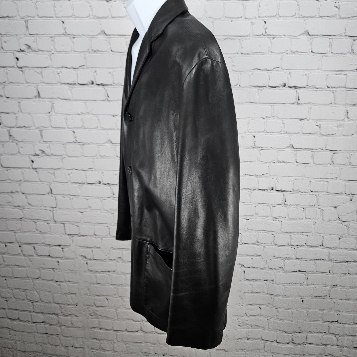 Santa Maria Del Fiore Black Leather Piazza Del Duomo Blazer Jacket Italy 52 US42