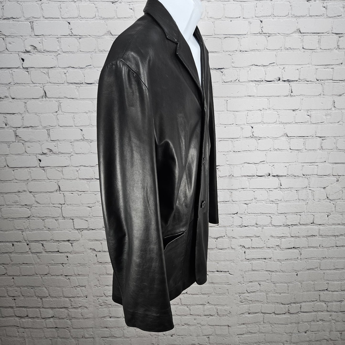 Santa Maria Del Fiore Black Leather Piazza Del Duomo Blazer Jacket Italy 52 US42