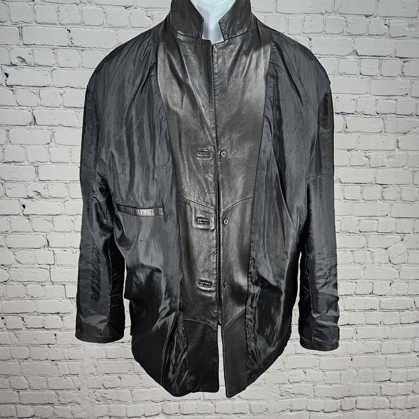 Santa Maria Del Fiore Black Leather Piazza Del Duomo Blazer Jacket Italy 52 US42