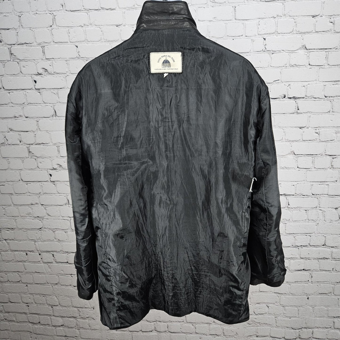 Santa Maria Del Fiore Black Leather Piazza Del Duomo Blazer Jacket Italy 52 US42