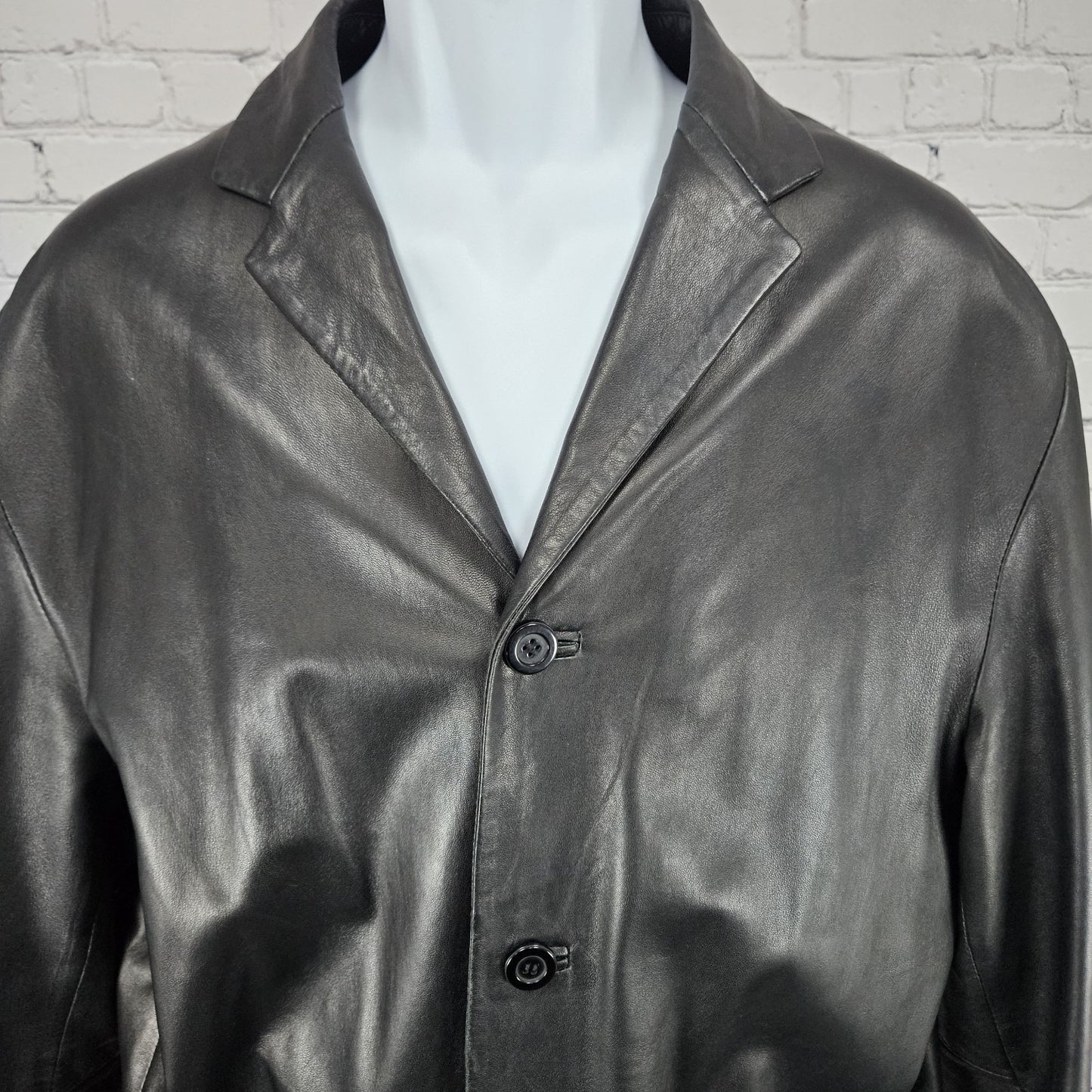Santa Maria Del Fiore Black Leather Piazza Del Duomo Blazer Jacket Italy 52 US42