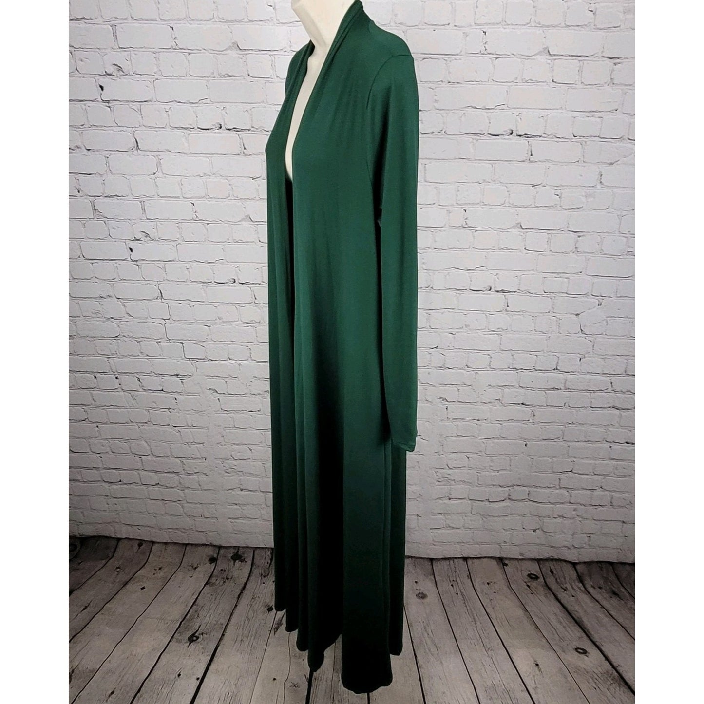 Karen T Design Green Soft Stretch Long Sleeve Pockets Open Robe USA Made Size XL