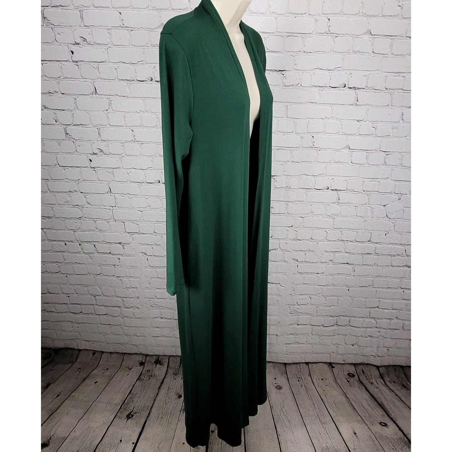 Karen T Design Green Soft Stretch Long Sleeve Pockets Open Robe USA Made Size XL
