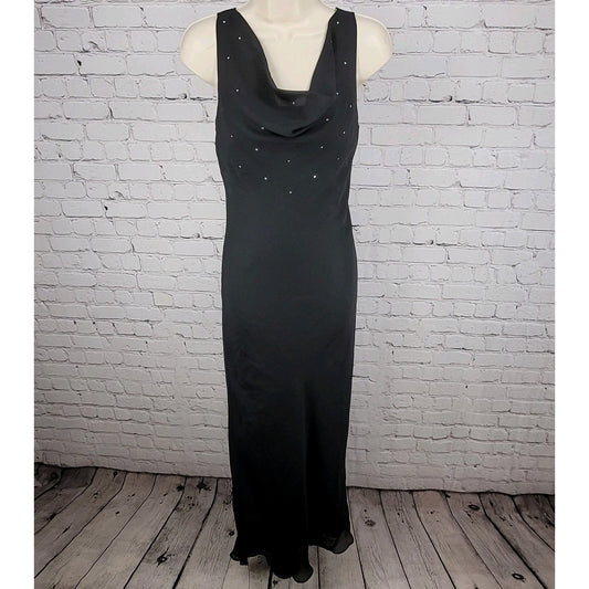 Celavie Collection Black Chiffon Rhinestone Maxi Dress USA Made Size Small S
