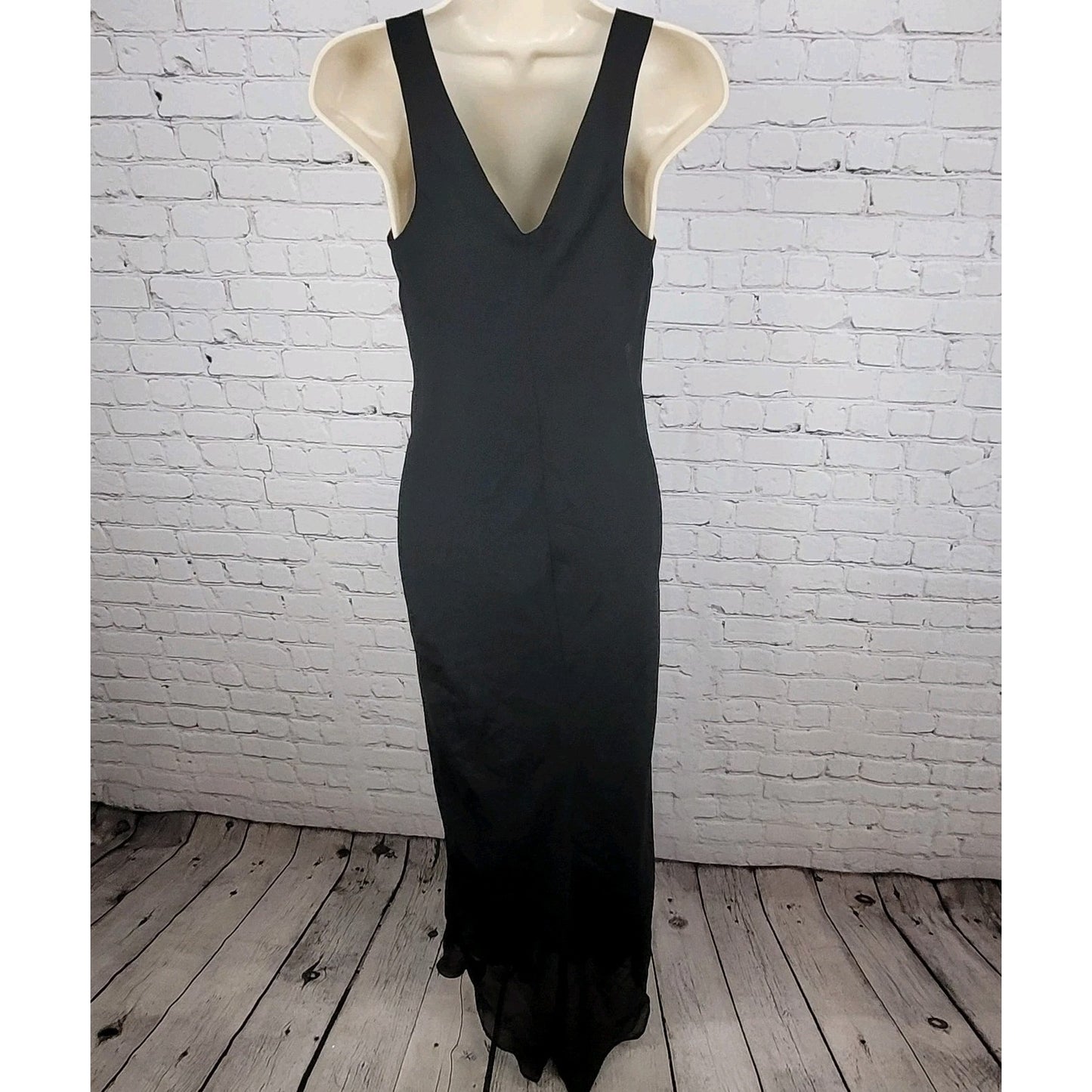 Celavie Collection Black Chiffon Rhinestone Maxi Dress USA Made Size Small S
