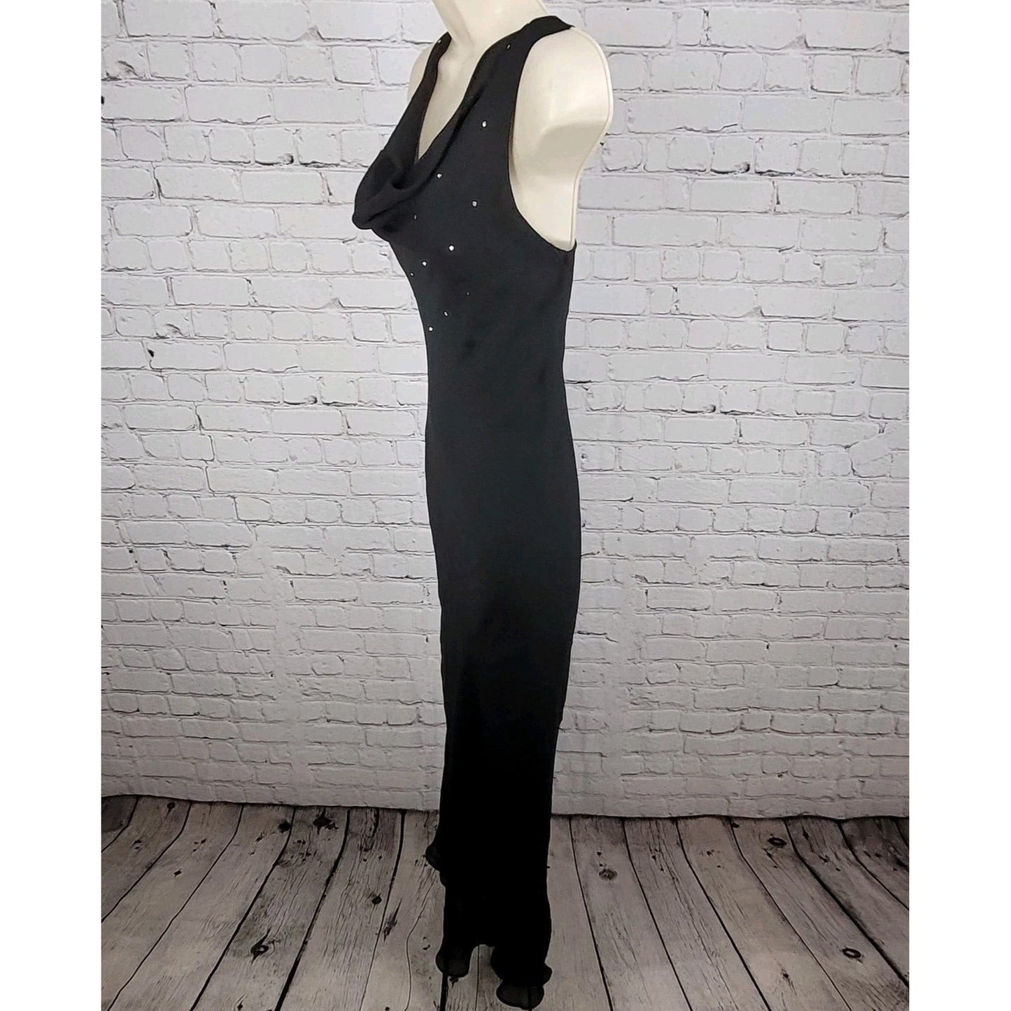 Celavie Collection Black Chiffon Rhinestone Maxi Dress USA Made Size Small S