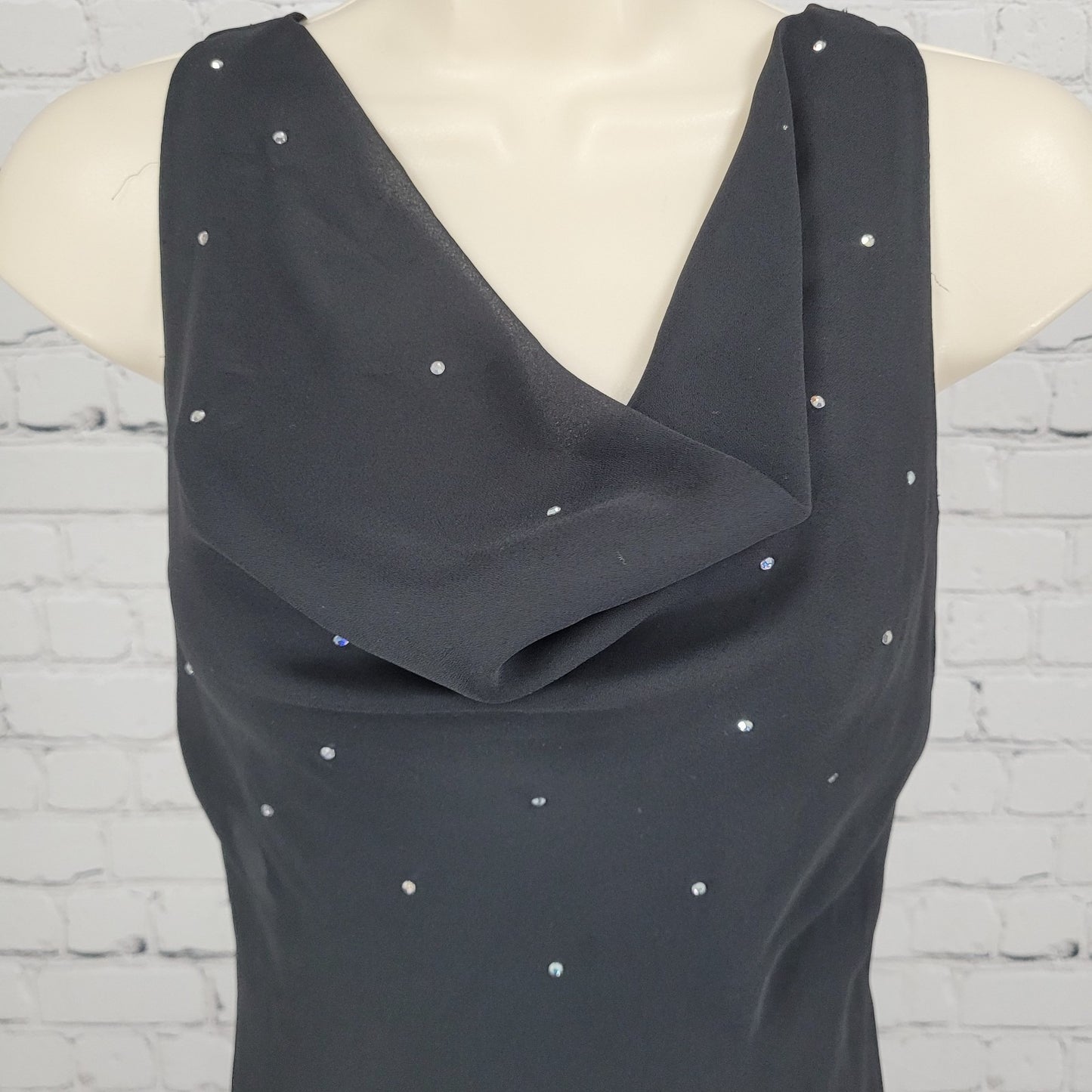 Celavie Collection Black Chiffon Rhinestone Maxi Dress USA Made Size Small S