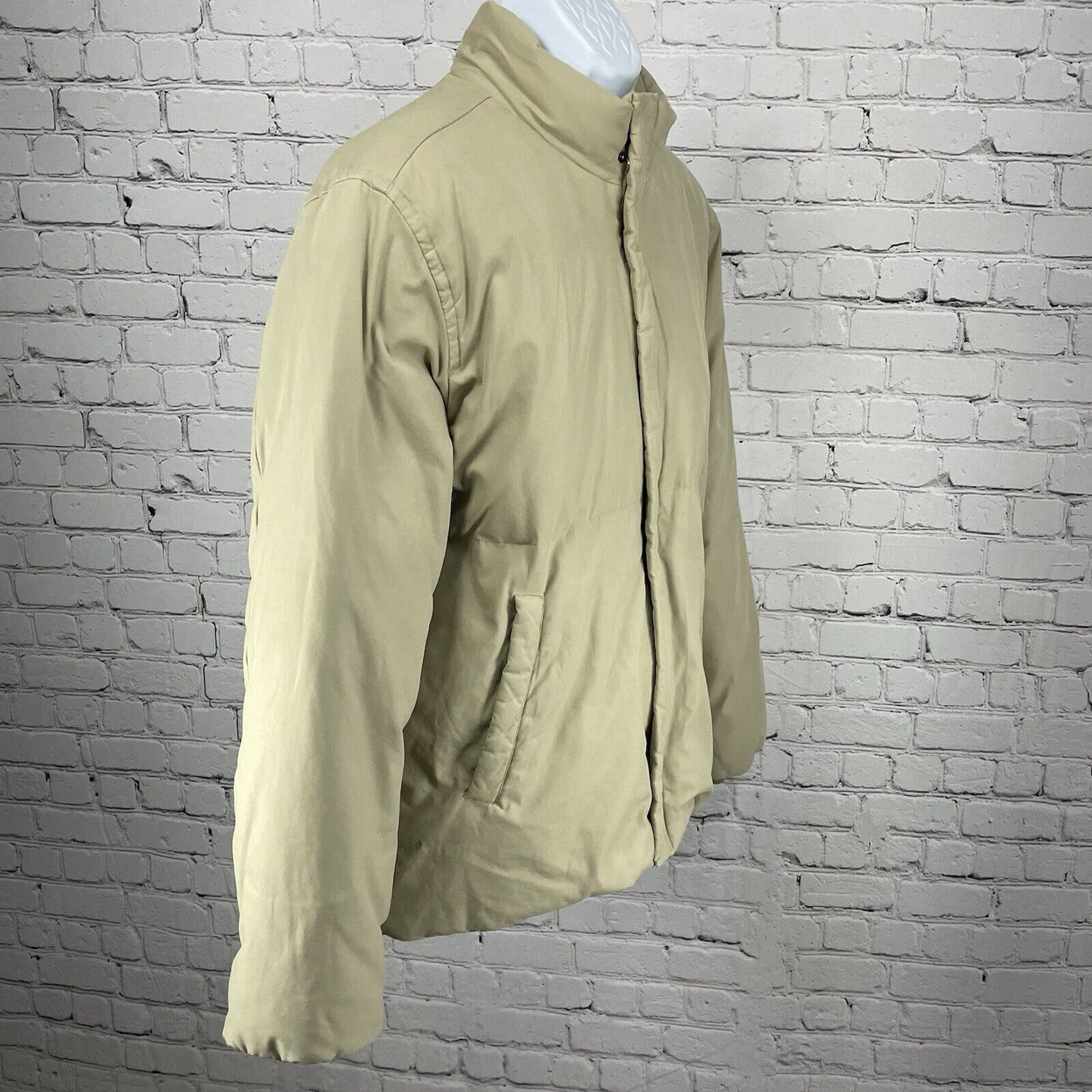 Structure Khaki Down Filled Cotton Blend Puffy Zip Jacket Knit Cuff Size Large L