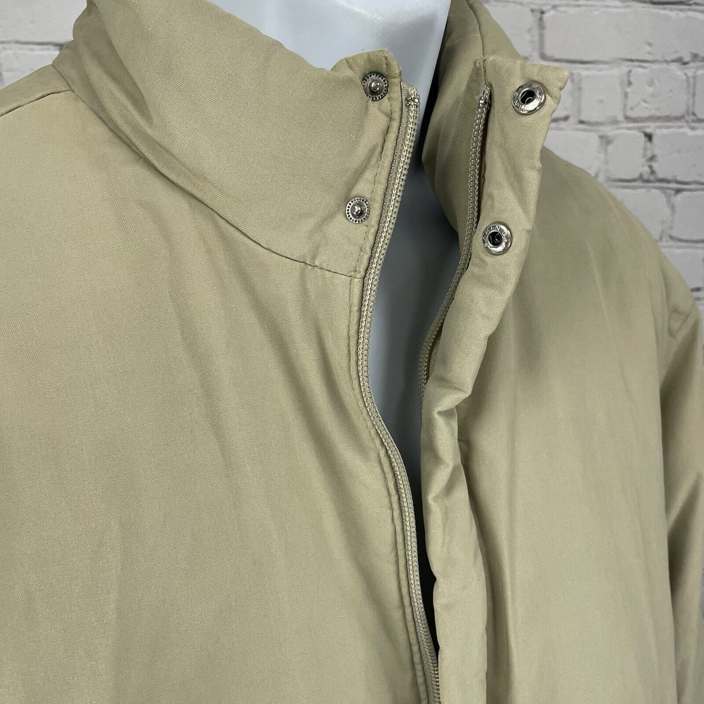 Structure Khaki Down Filled Cotton Blend Puffy Zip Jacket Knit Cuff Size Large L