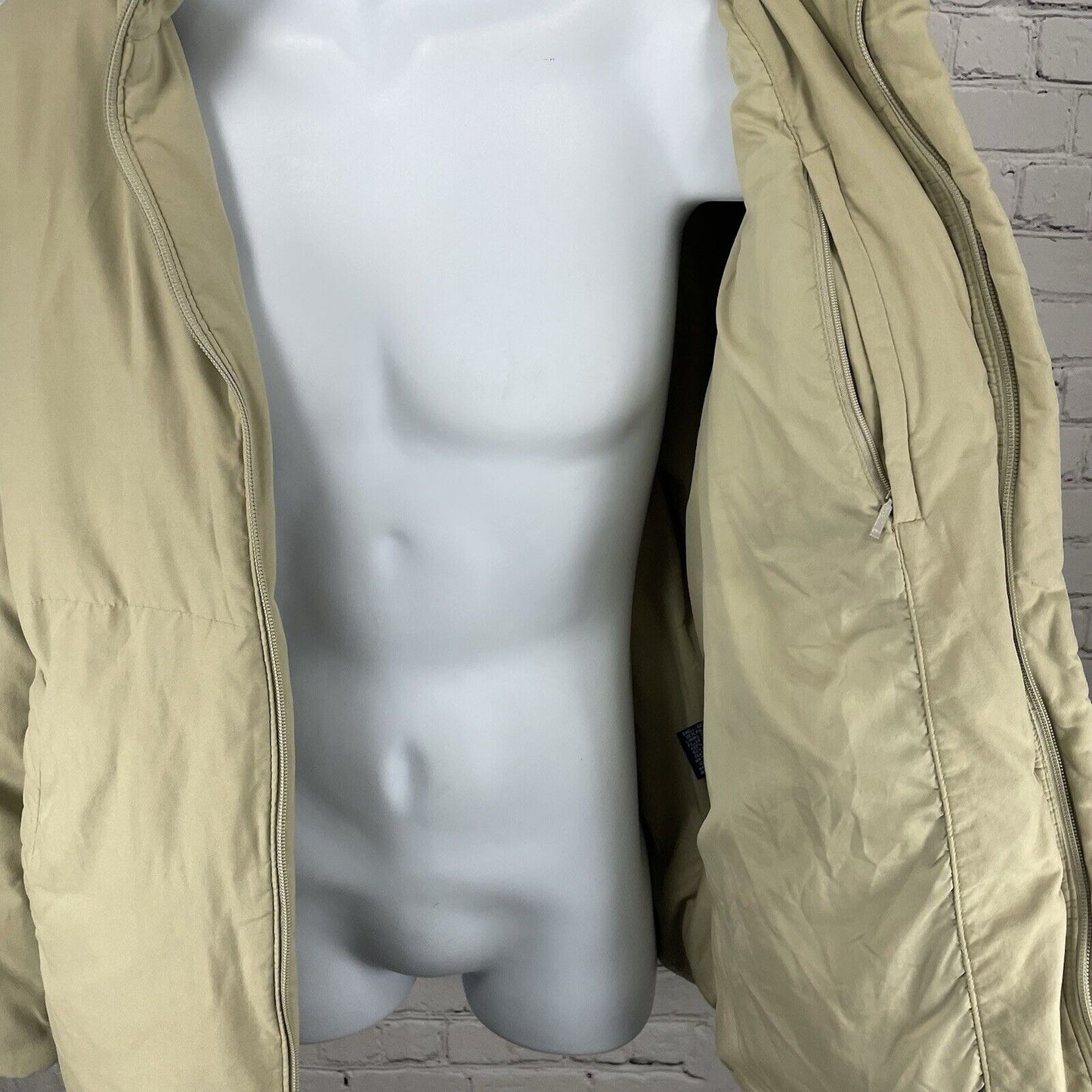 Structure Khaki Down Filled Cotton Blend Puffy Zip Jacket Knit Cuff Size Large L