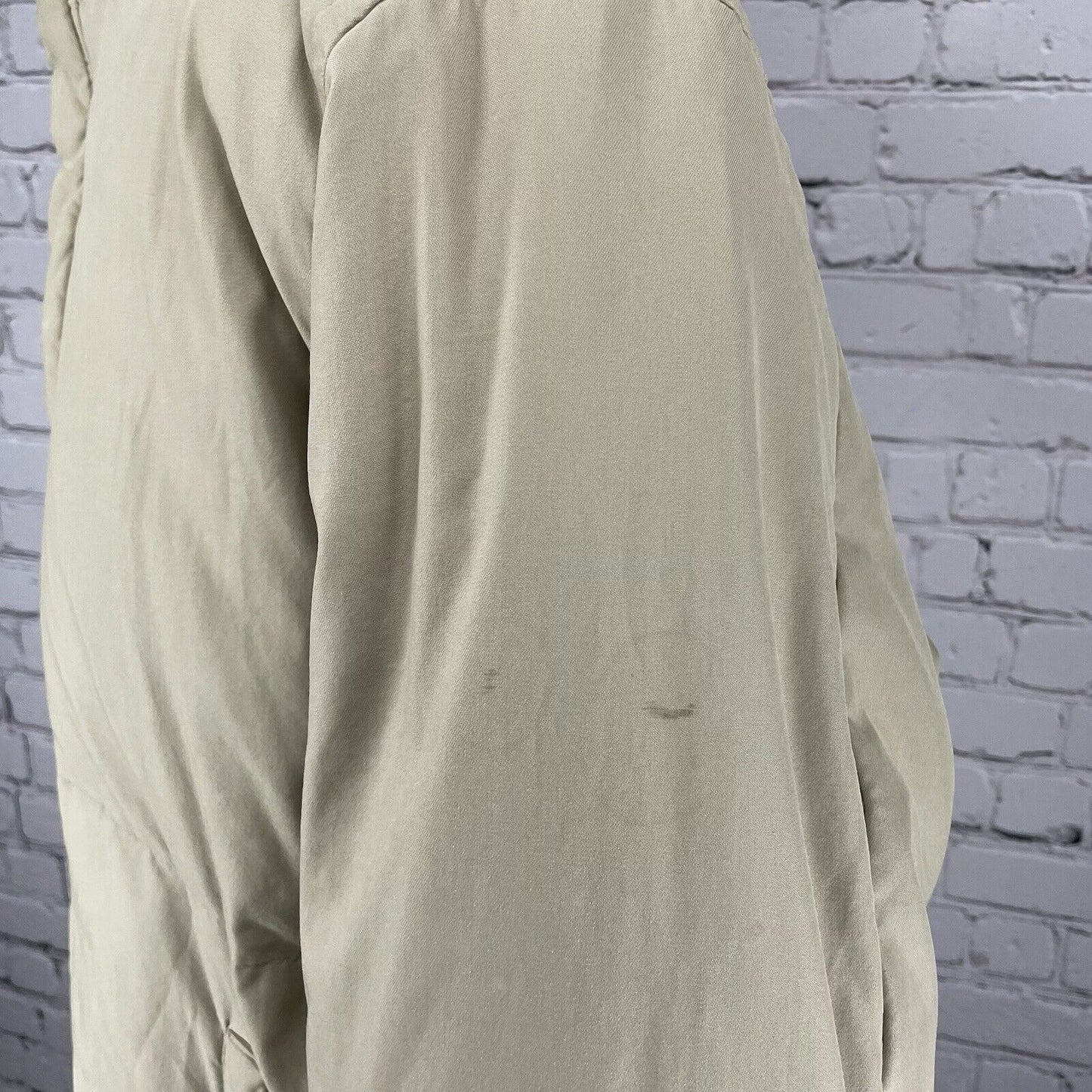 Structure Khaki Down Filled Cotton Blend Puffy Zip Jacket Knit Cuff Size Large L