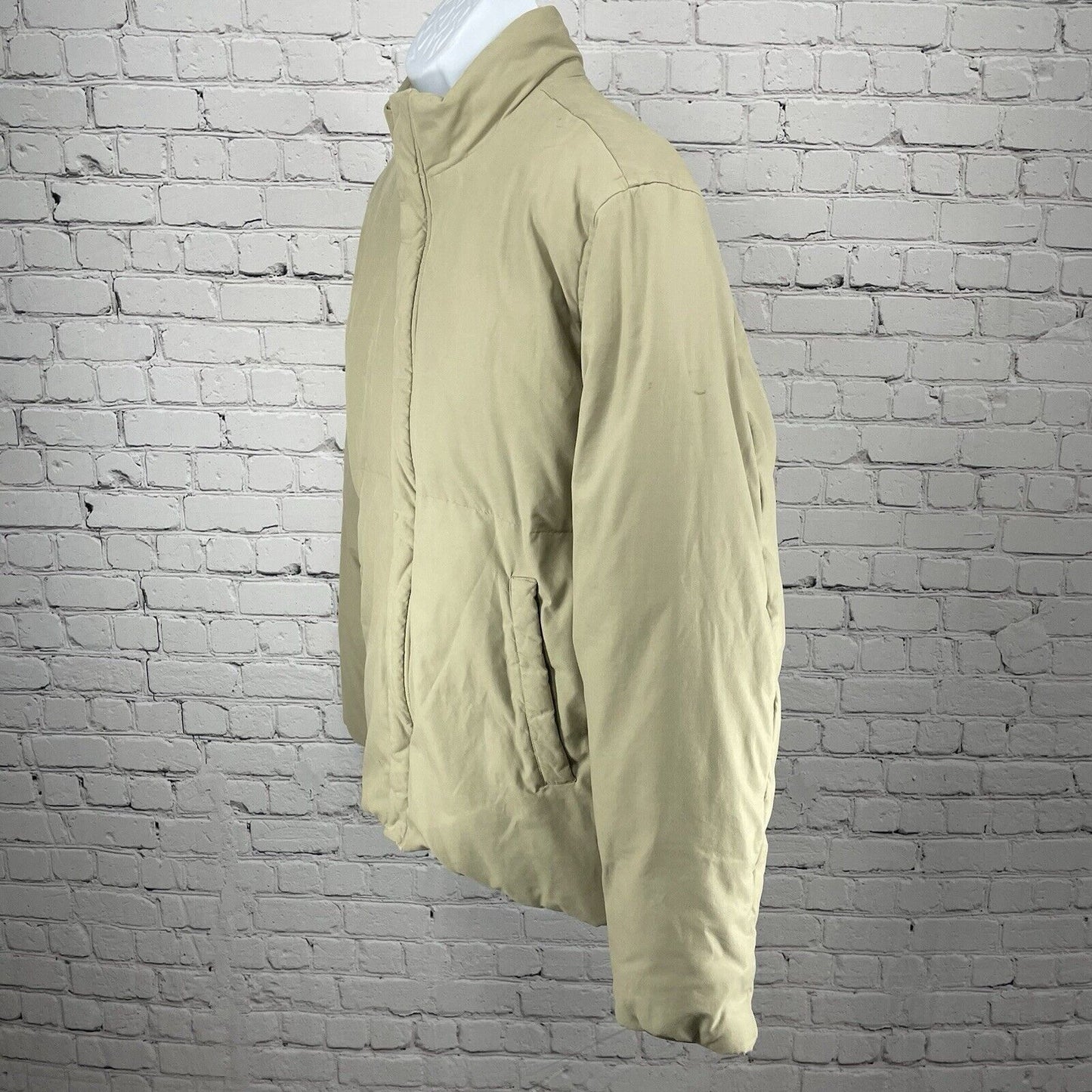 Structure Khaki Down Filled Cotton Blend Puffy Zip Jacket Knit Cuff Size Large L