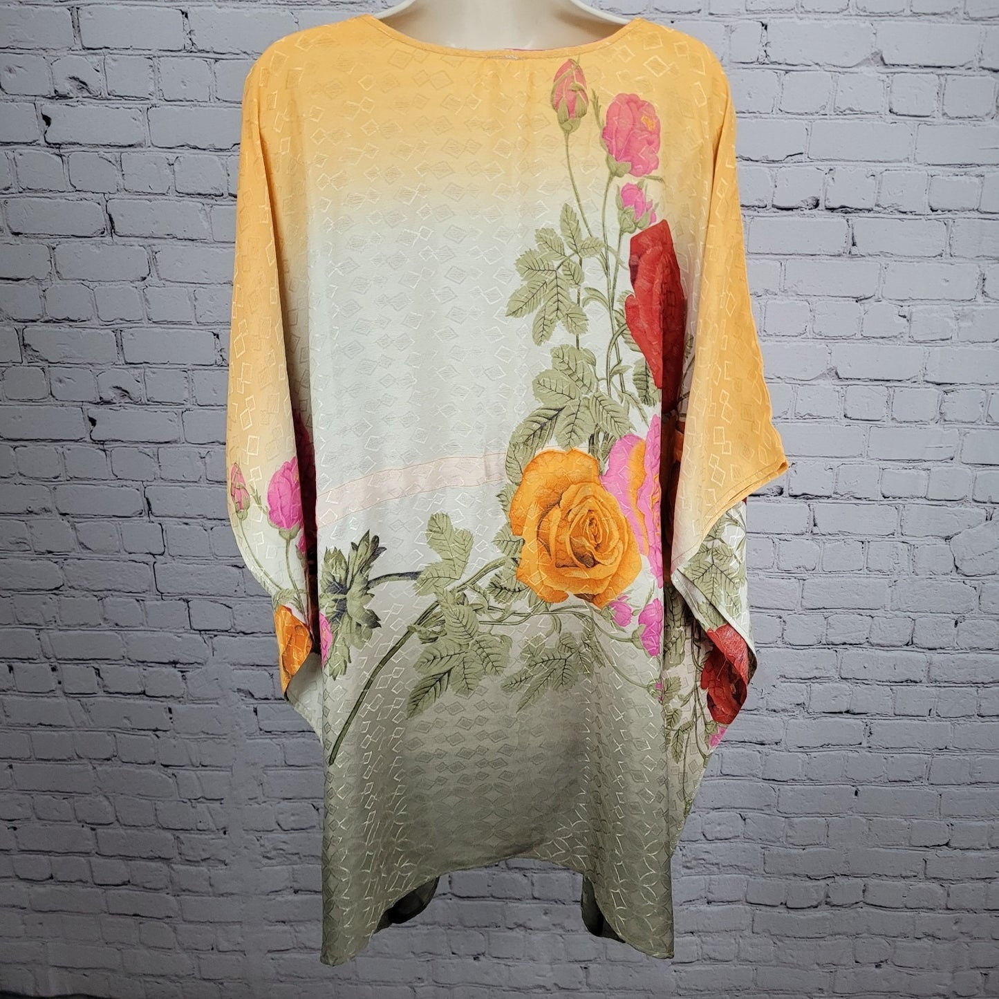 Multicolor 100% Recycled Silk Roses Lightweight Dress Tunic Top India O/S