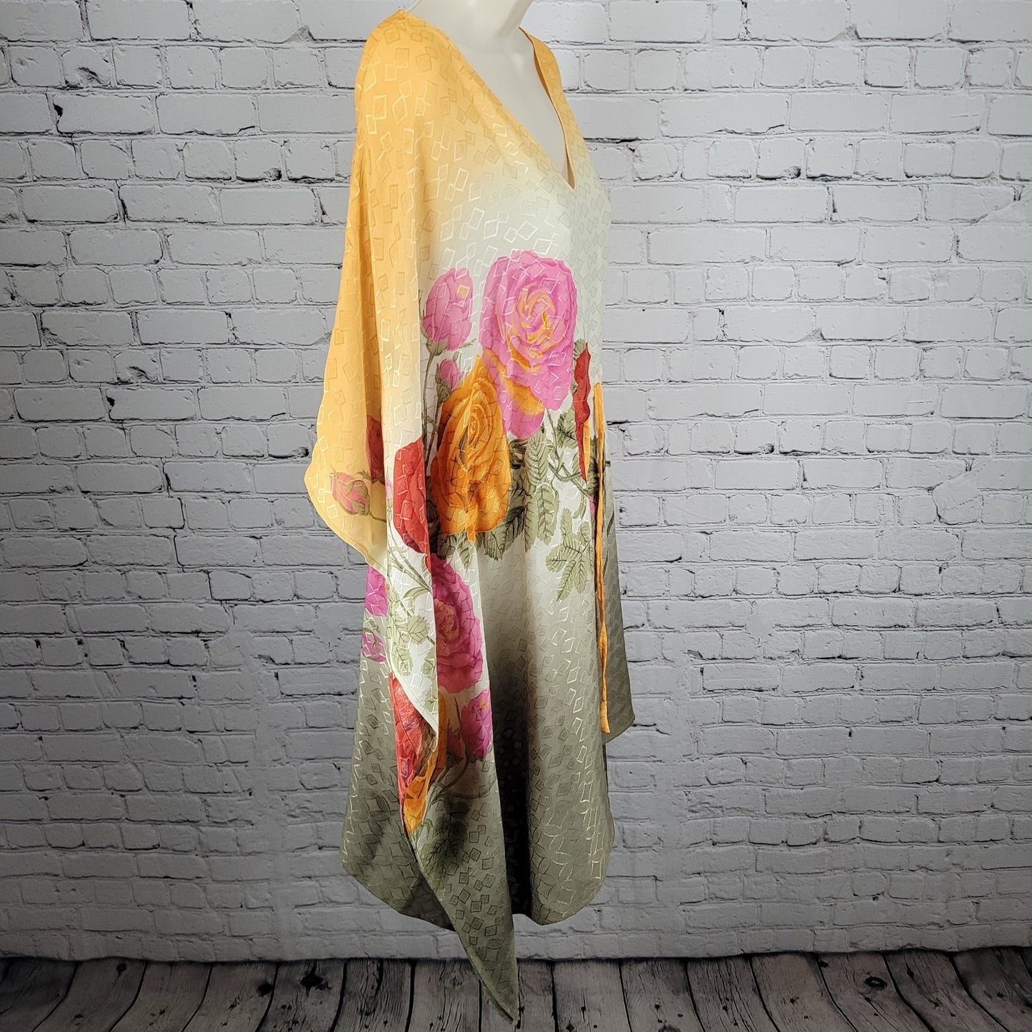 Multicolor 100% Recycled Silk Roses Lightweight Dress Tunic Top India O/S