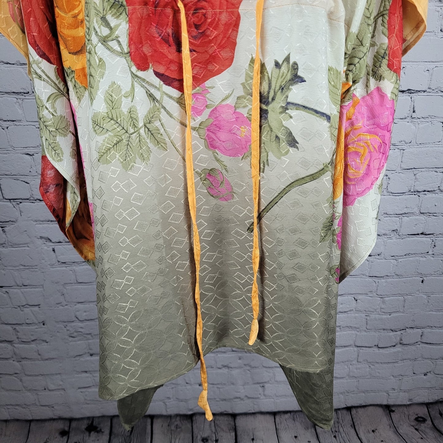 Multicolor 100% Recycled Silk Roses Lightweight Dress Tunic Top India O/S