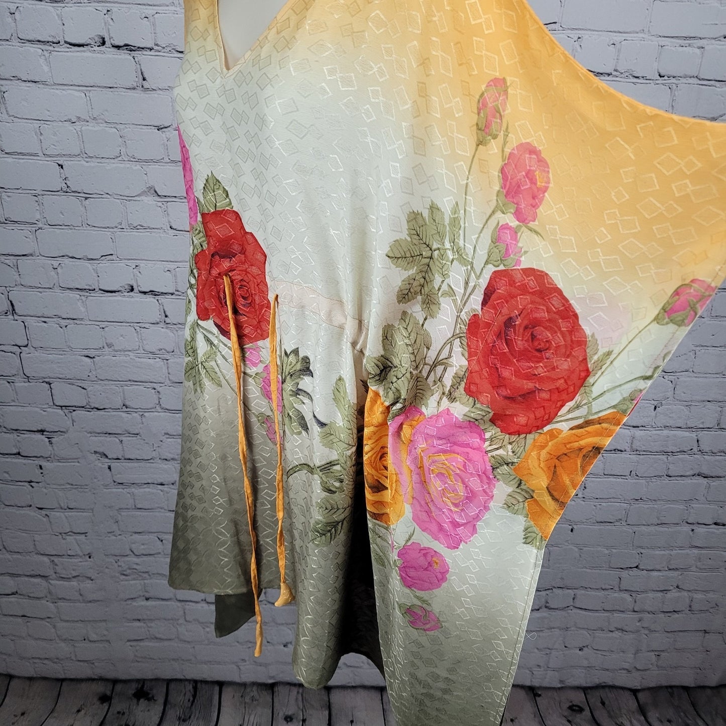 Multicolor 100% Recycled Silk Roses Lightweight Dress Tunic Top India O/S