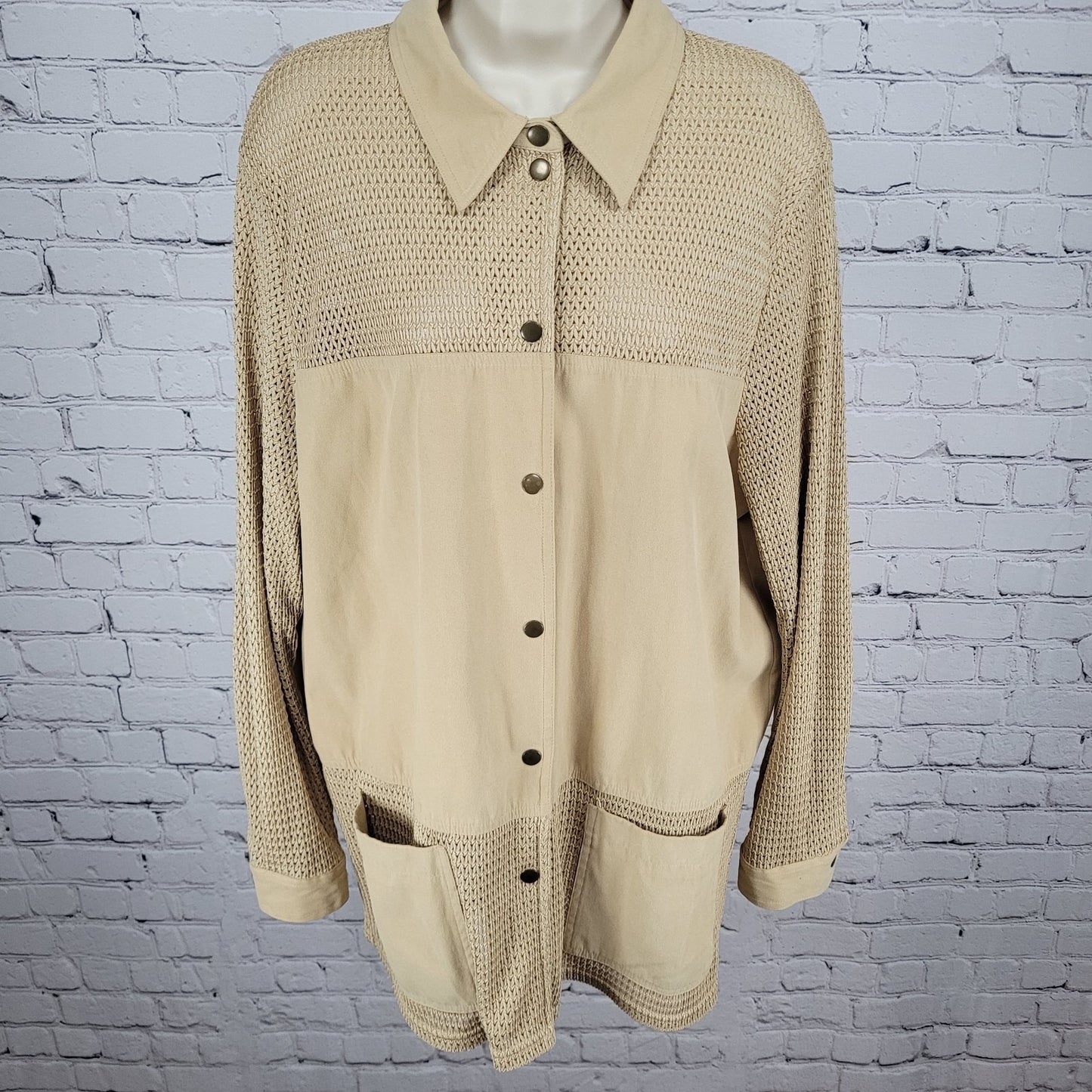 Spiegel Gold Tan Microfiber Semi Sheer Snap Long Sleeve Shacket Top Size XL