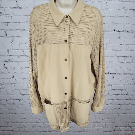 Spiegel Gold Tan Microfiber Semi Sheer Snap Long Sleeve Shacket Top Size XL
