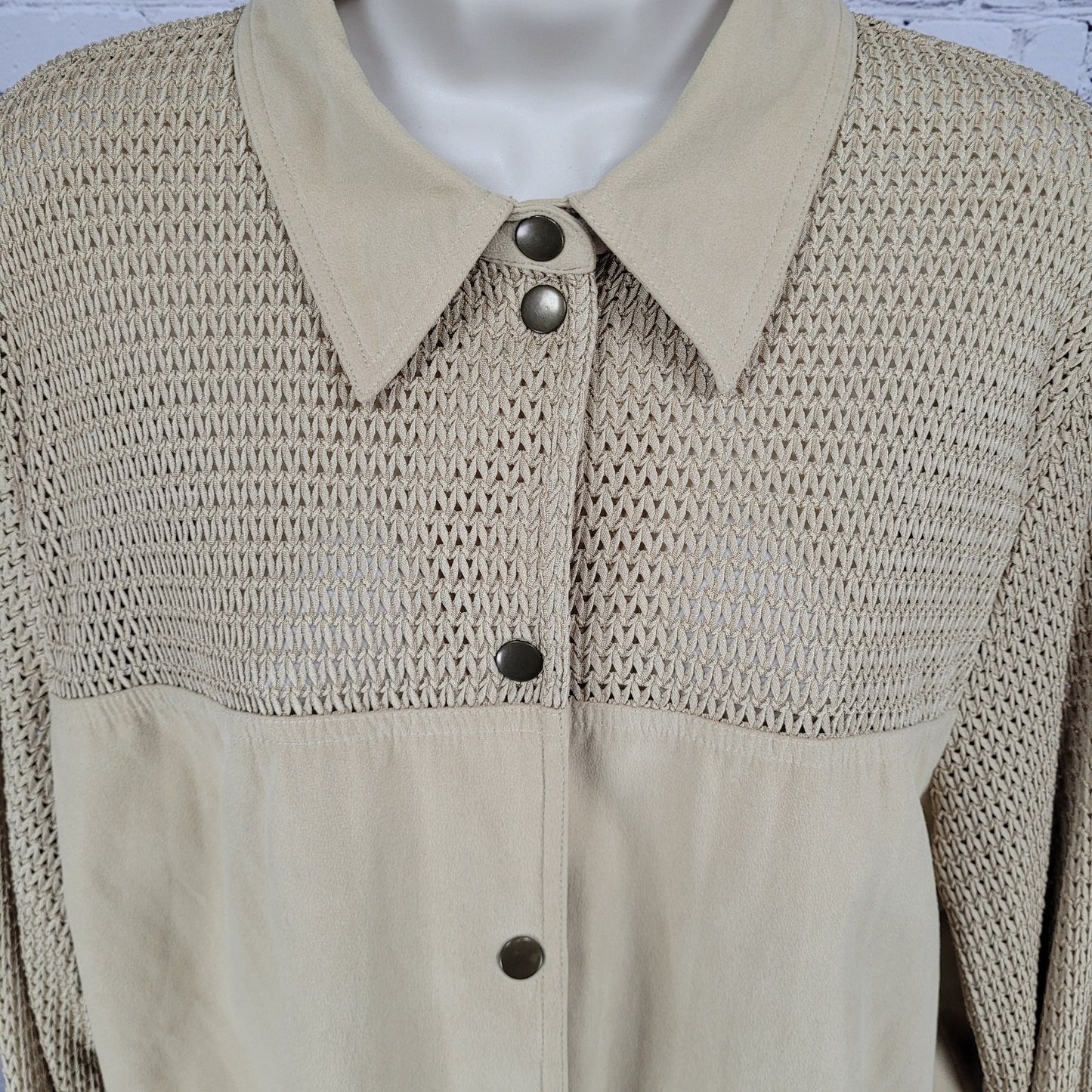 Spiegel Gold Tan Microfiber Semi Sheer Snap Long Sleeve Shacket Top Size XL