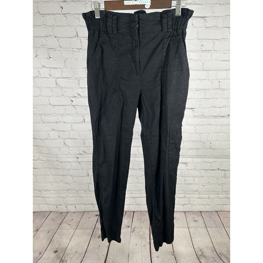 Elevenses Anthropologie Black Linen Blend Elastic Waist Cargo Pants S (28 x 30)