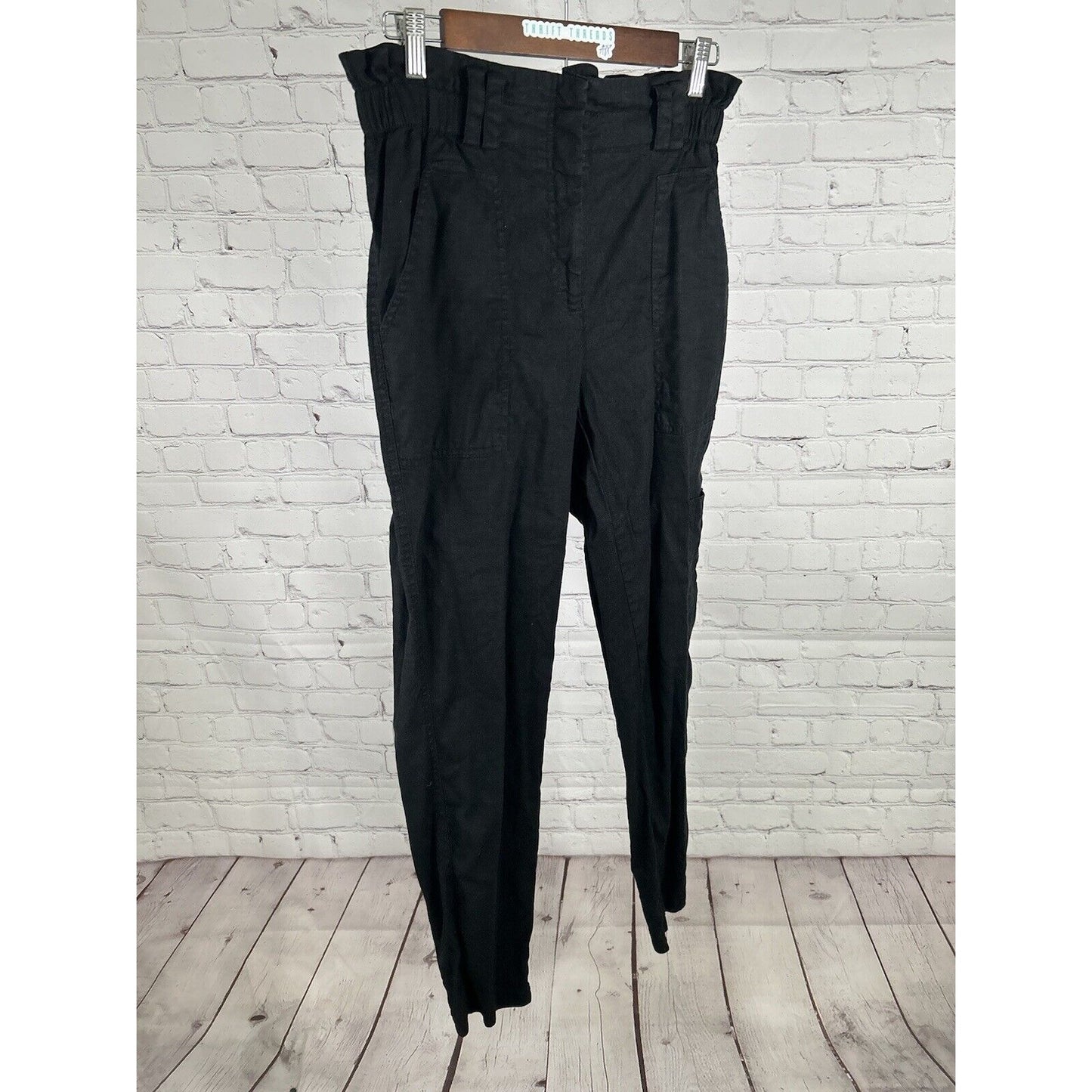 Elevenses Anthropologie Black Linen Blend Elastic Waist Cargo Pants S (28 x 30)