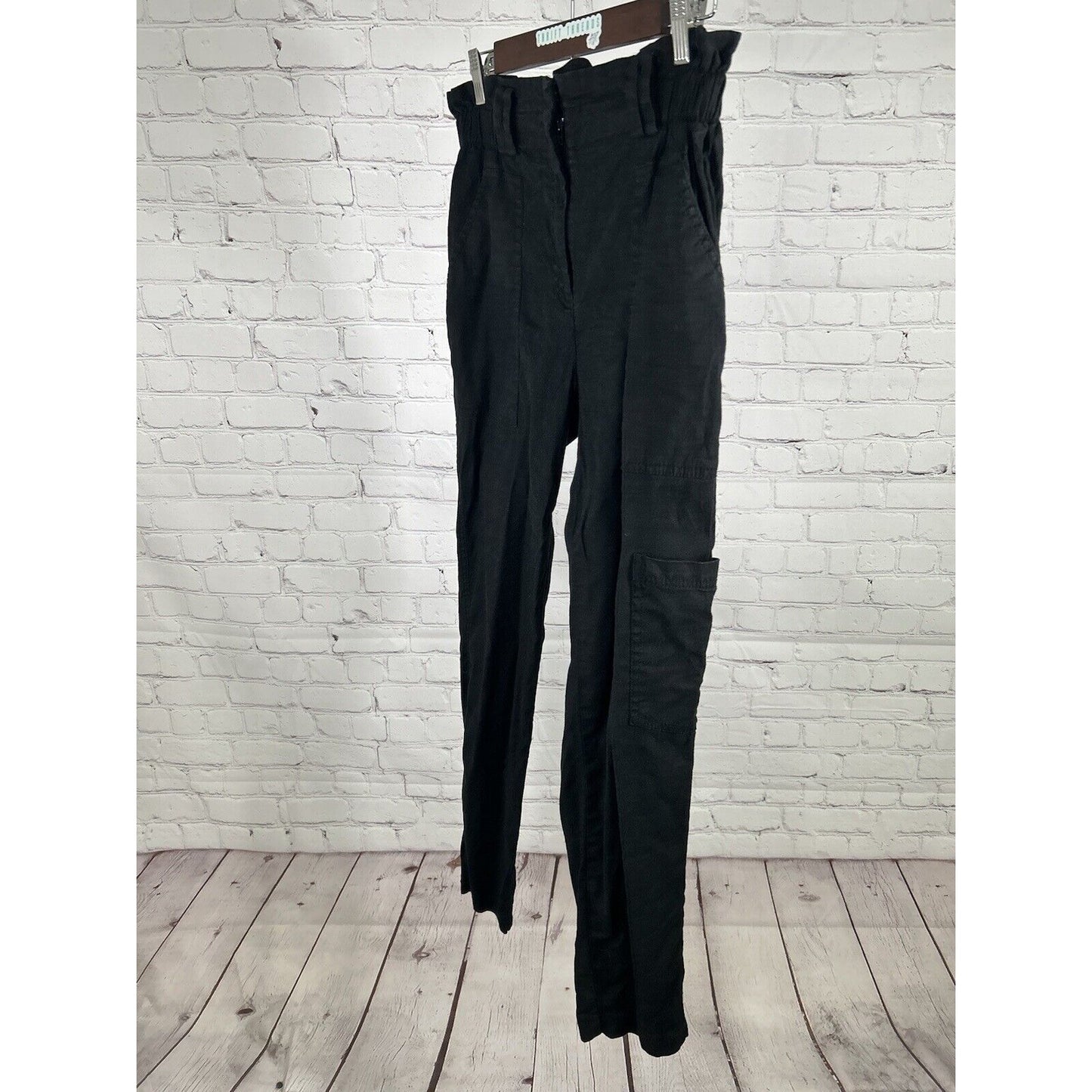 Elevenses Anthropologie Black Linen Blend Elastic Waist Cargo Pants S (28 x 30)