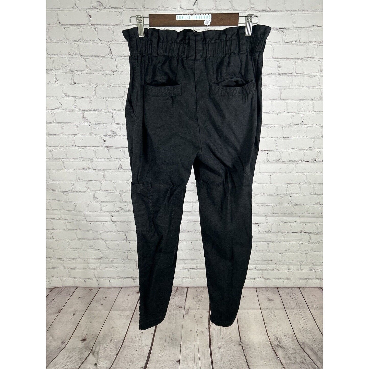 Elevenses Anthropologie Black Linen Blend Elastic Waist Cargo Pants S (28 x 30)