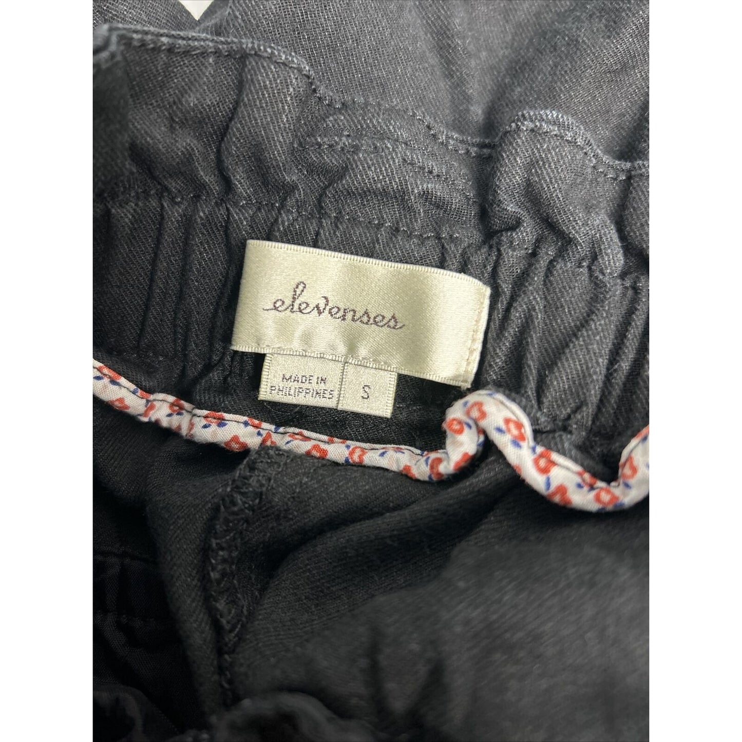 Elevenses Anthropologie Black Linen Blend Elastic Waist Cargo Pants S (28 x 30)