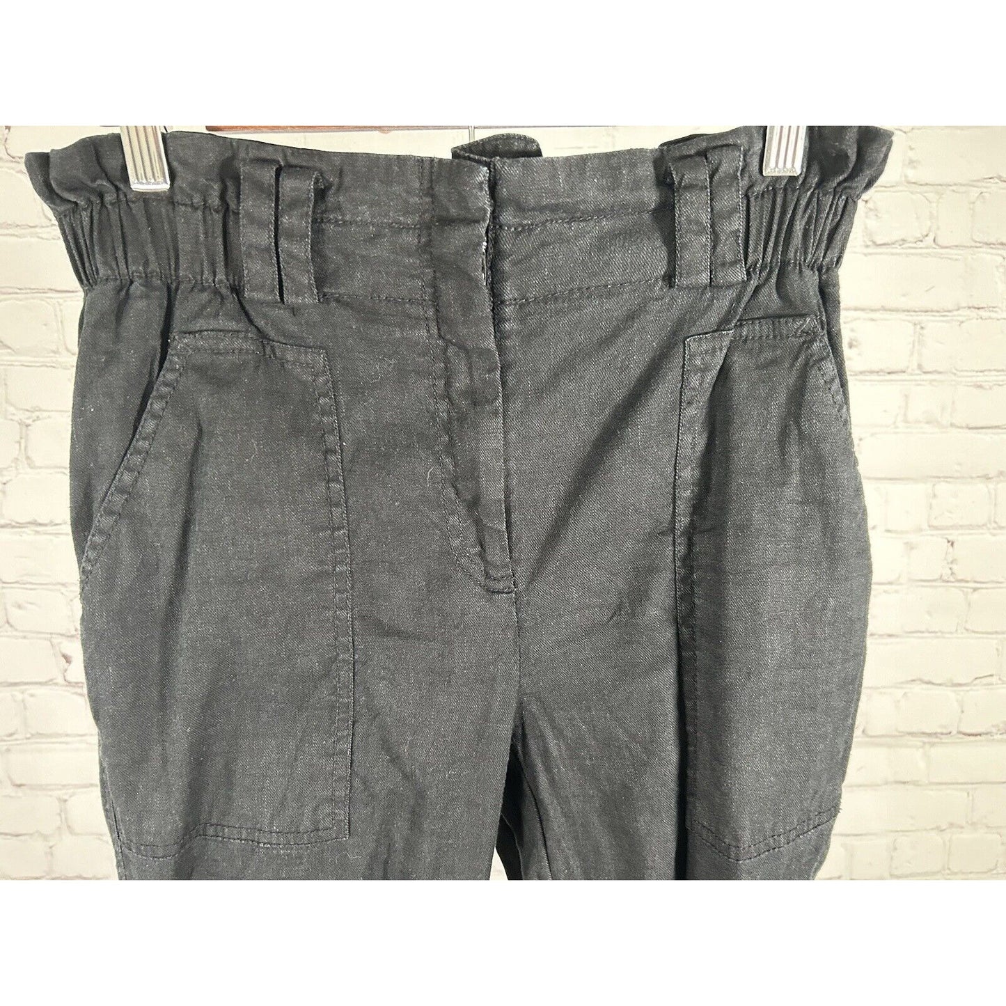 Elevenses Anthropologie Black Linen Blend Elastic Waist Cargo Pants S (28 x 30)