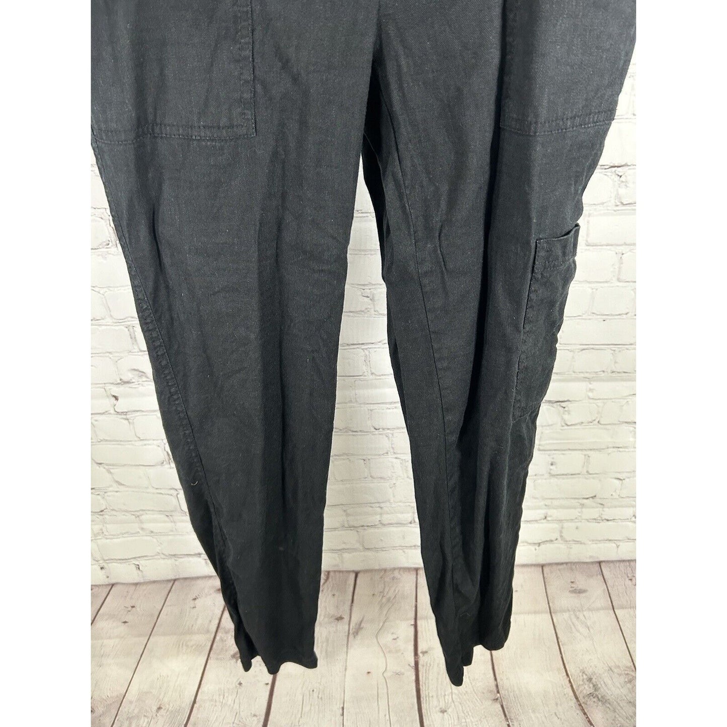 Elevenses Anthropologie Black Linen Blend Elastic Waist Cargo Pants S (28 x 30)
