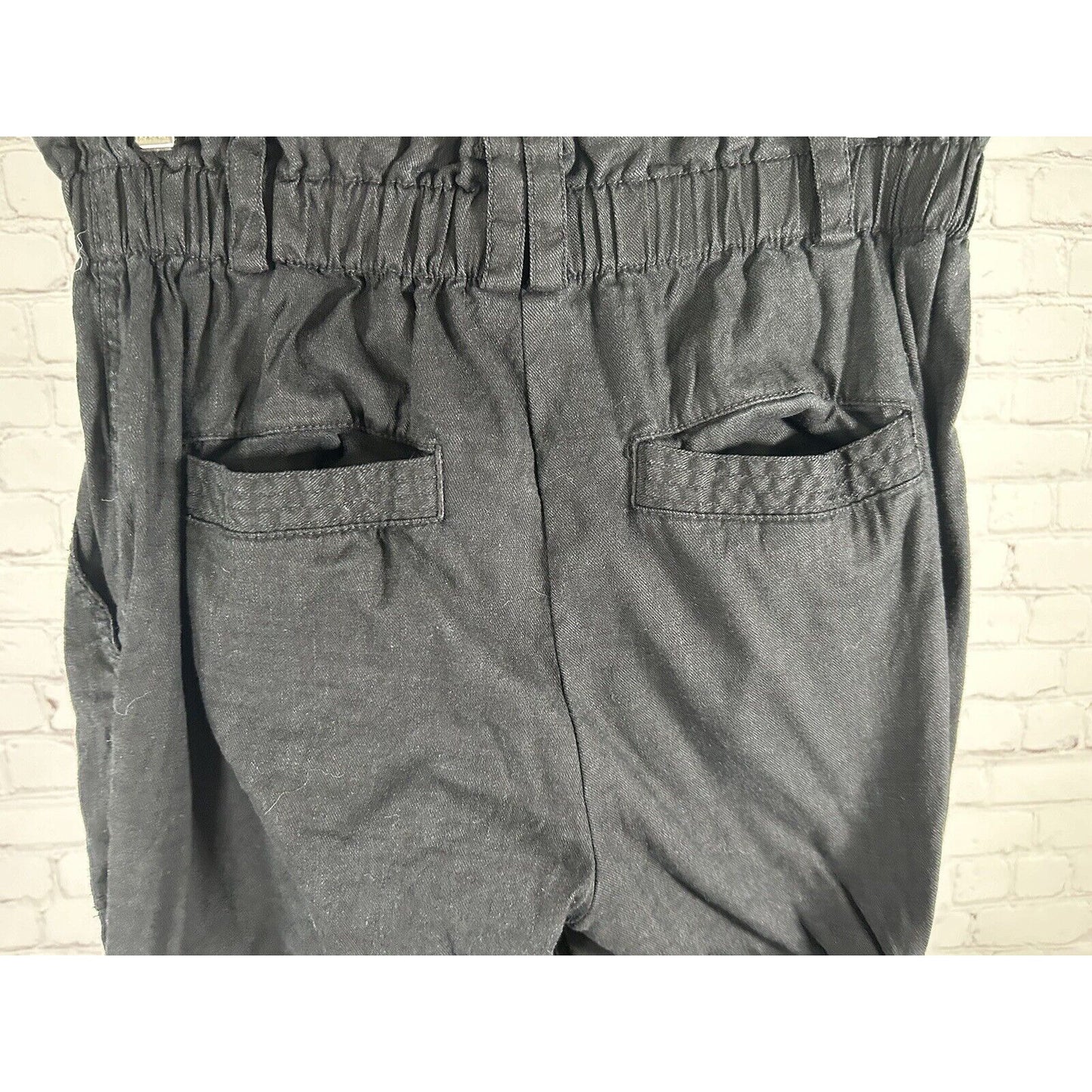 Elevenses Anthropologie Black Linen Blend Elastic Waist Cargo Pants S (28 x 30)