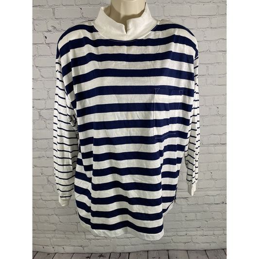 Vintage NWT Alyssa Brooke II White Blue Striped Long Sleeve Mock Neck Shirt 22W