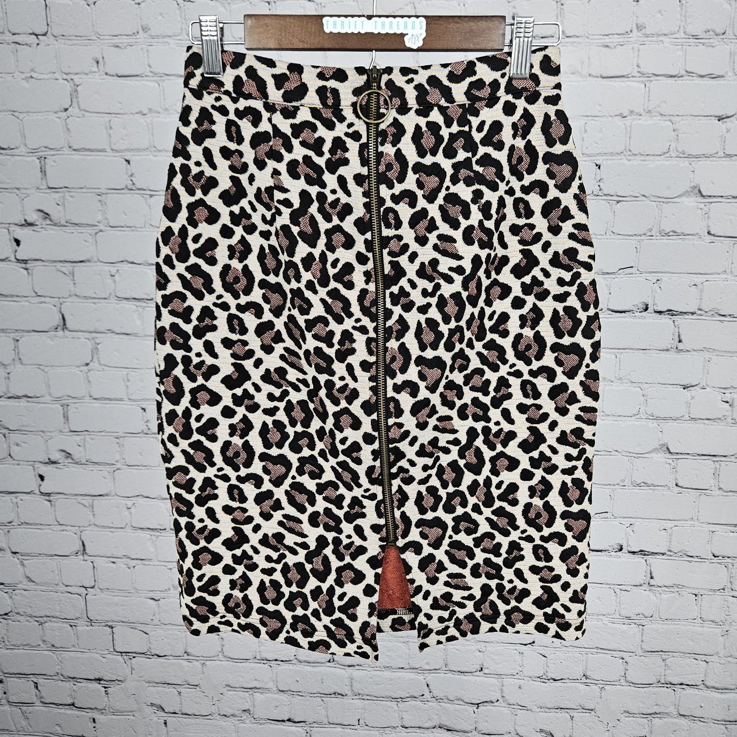 Maeve Anthropologie Multicolor Leopard Back Zip Straight Knee Length Skirt XS