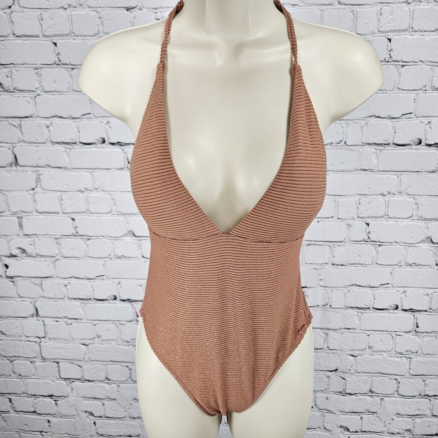Roxy Brown Orange Shimmer 1 Piece Cheeky Stretch Swim Suit Size Small S