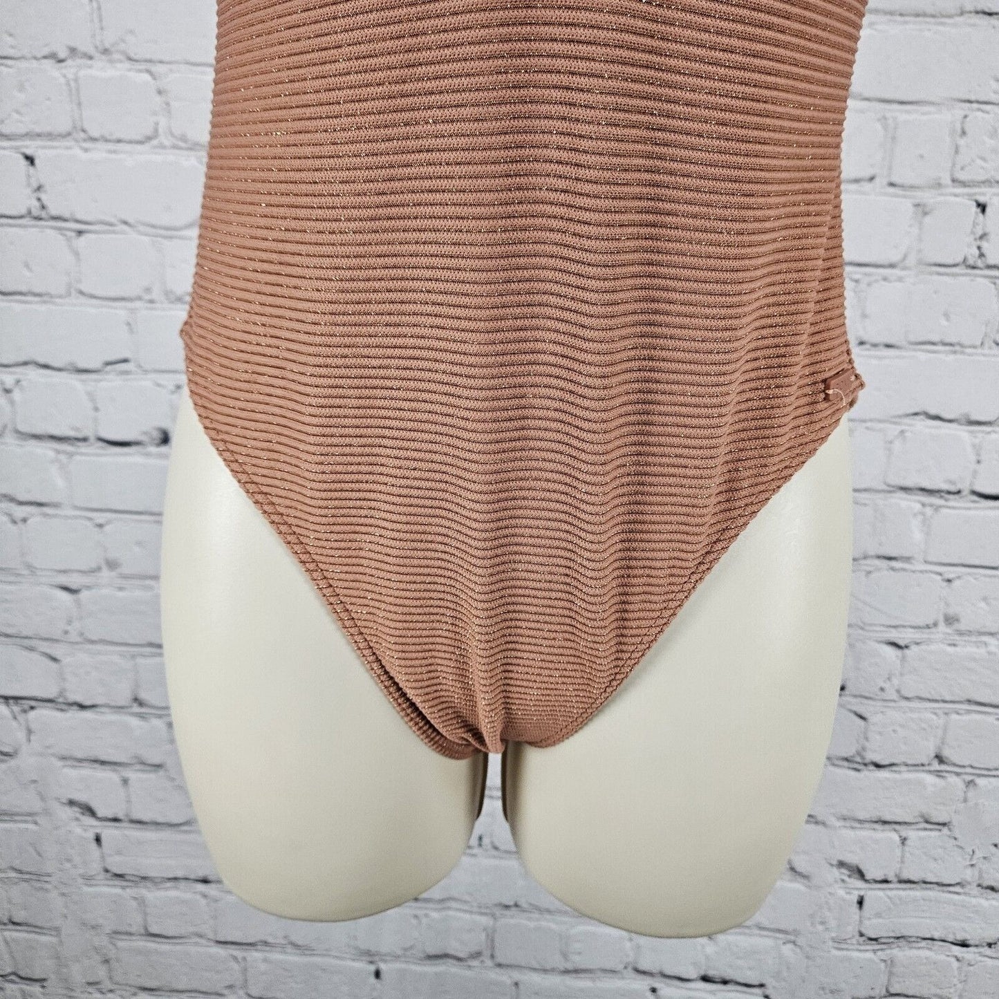 Roxy Brown Orange Shimmer 1 Piece Cheeky Stretch Swim Suit Size Small S