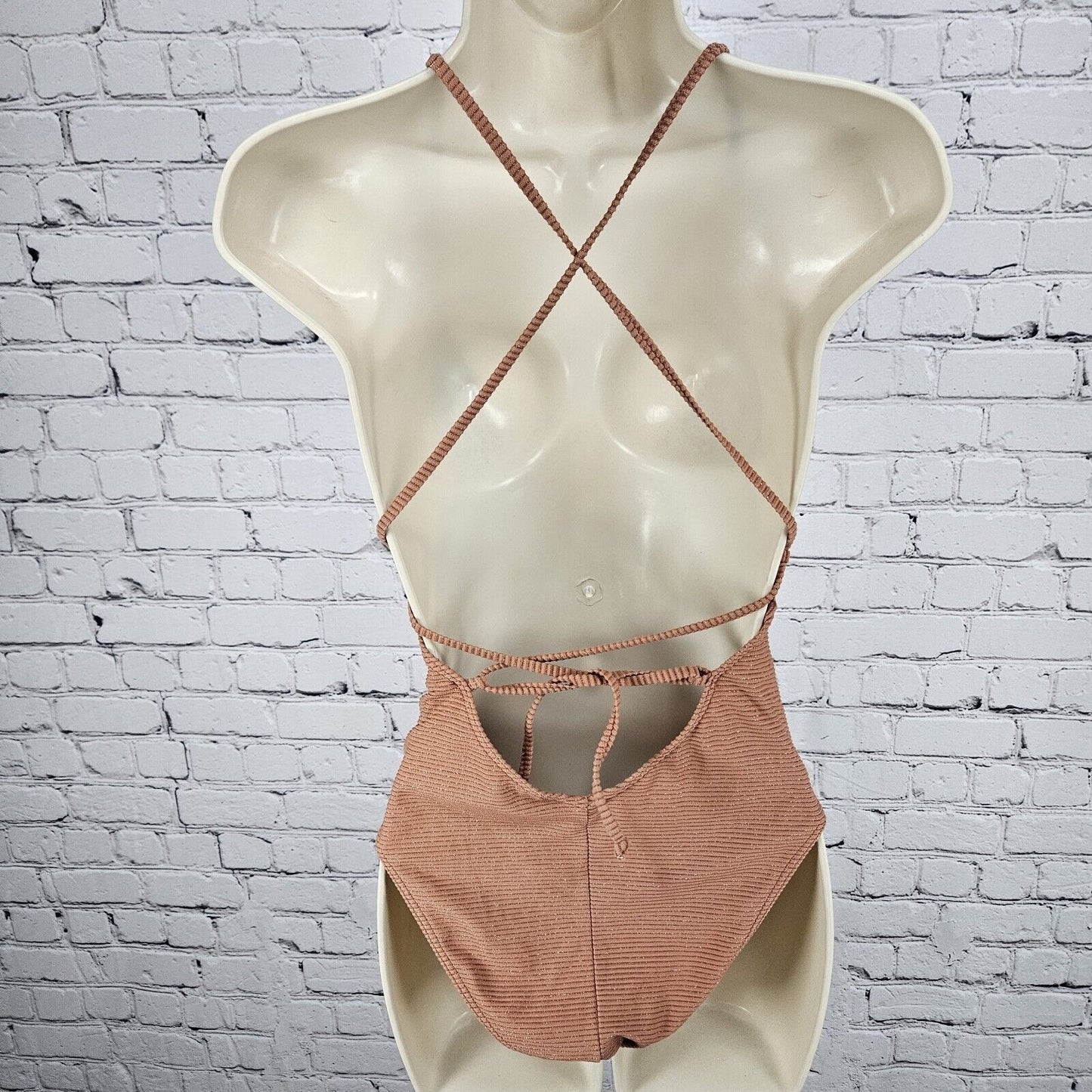 Roxy Brown Orange Shimmer 1 Piece Cheeky Stretch Swim Suit Size Small S
