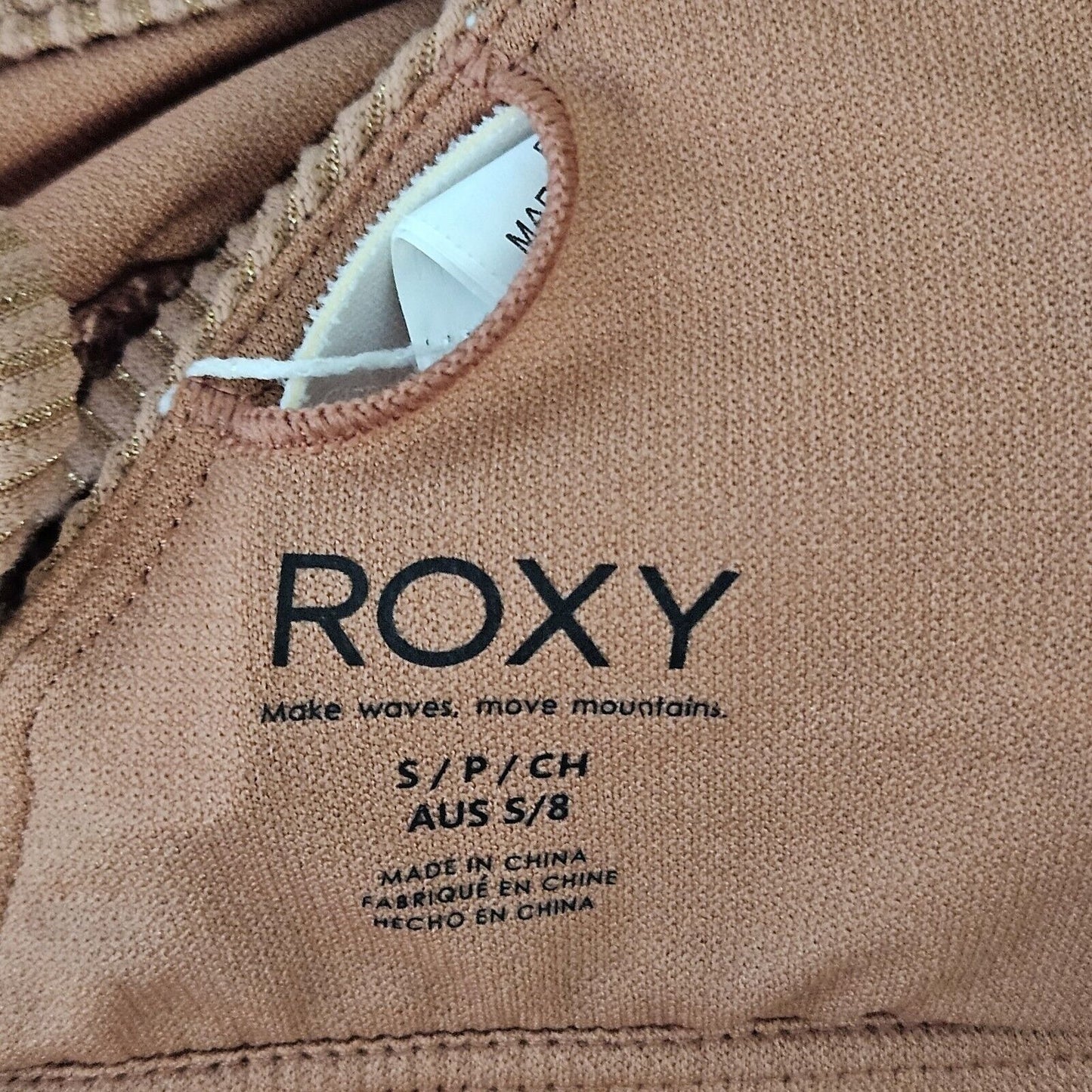 Roxy Brown Orange Shimmer 1 Piece Cheeky Stretch Swim Suit Size Small S