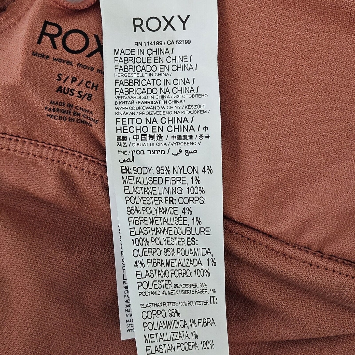 Roxy Brown Orange Shimmer 1 Piece Cheeky Stretch Swim Suit Size Small S