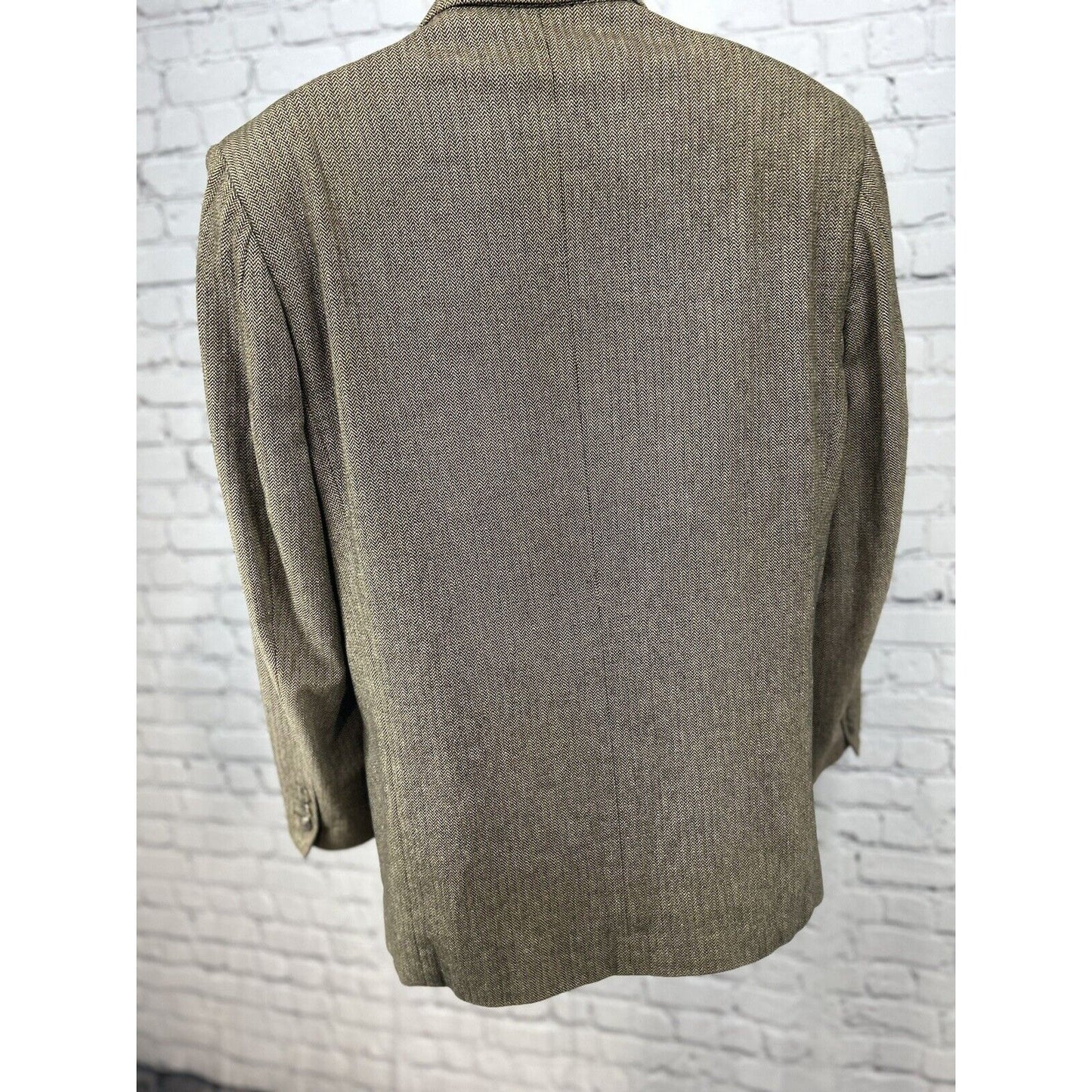 Perry Ellis 100% Cotton Brown Herringbone 3 Button Ventless Blazer Size 42