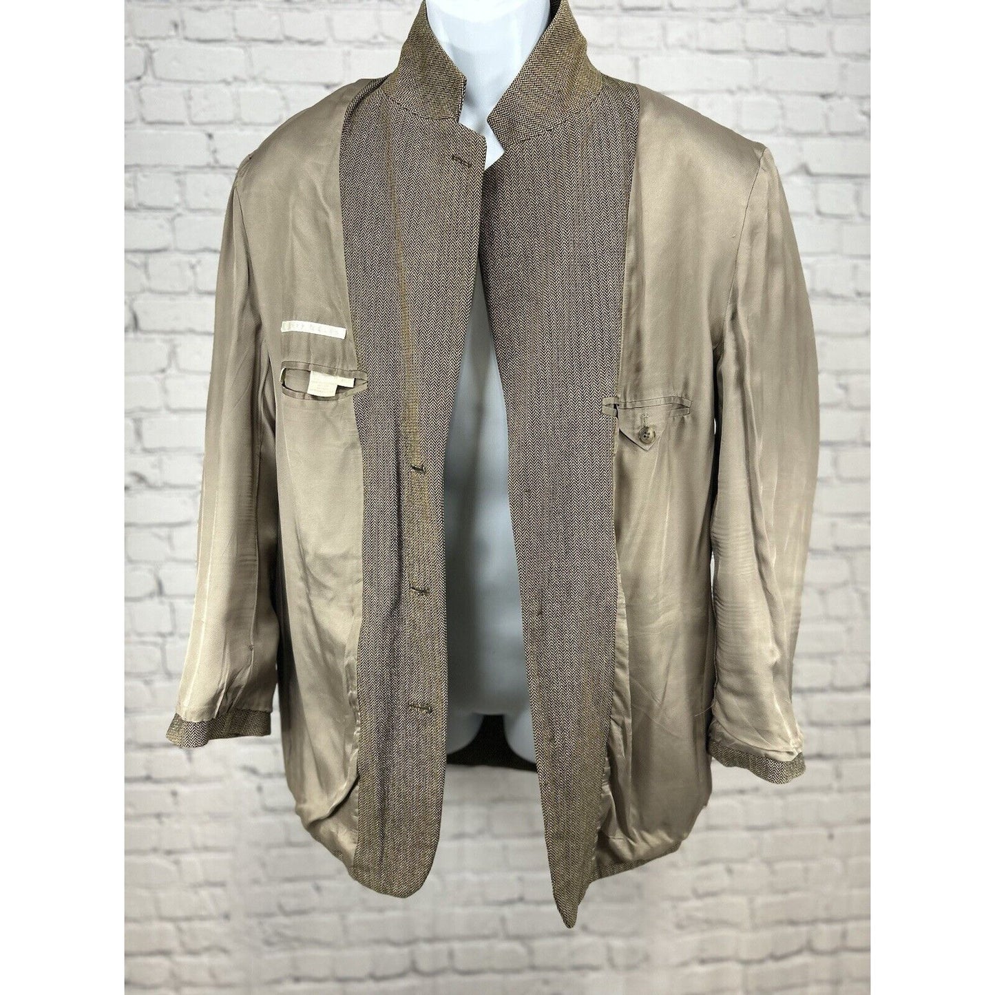 Perry Ellis 100% Cotton Brown Herringbone 3 Button Ventless Blazer Size 42